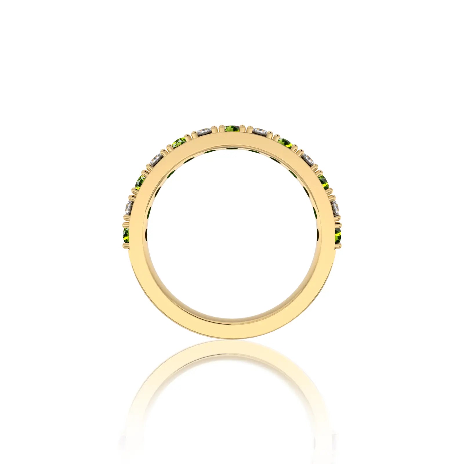 Peridot Rhythm Ring With Diamonds for gifting yellow gold ring
