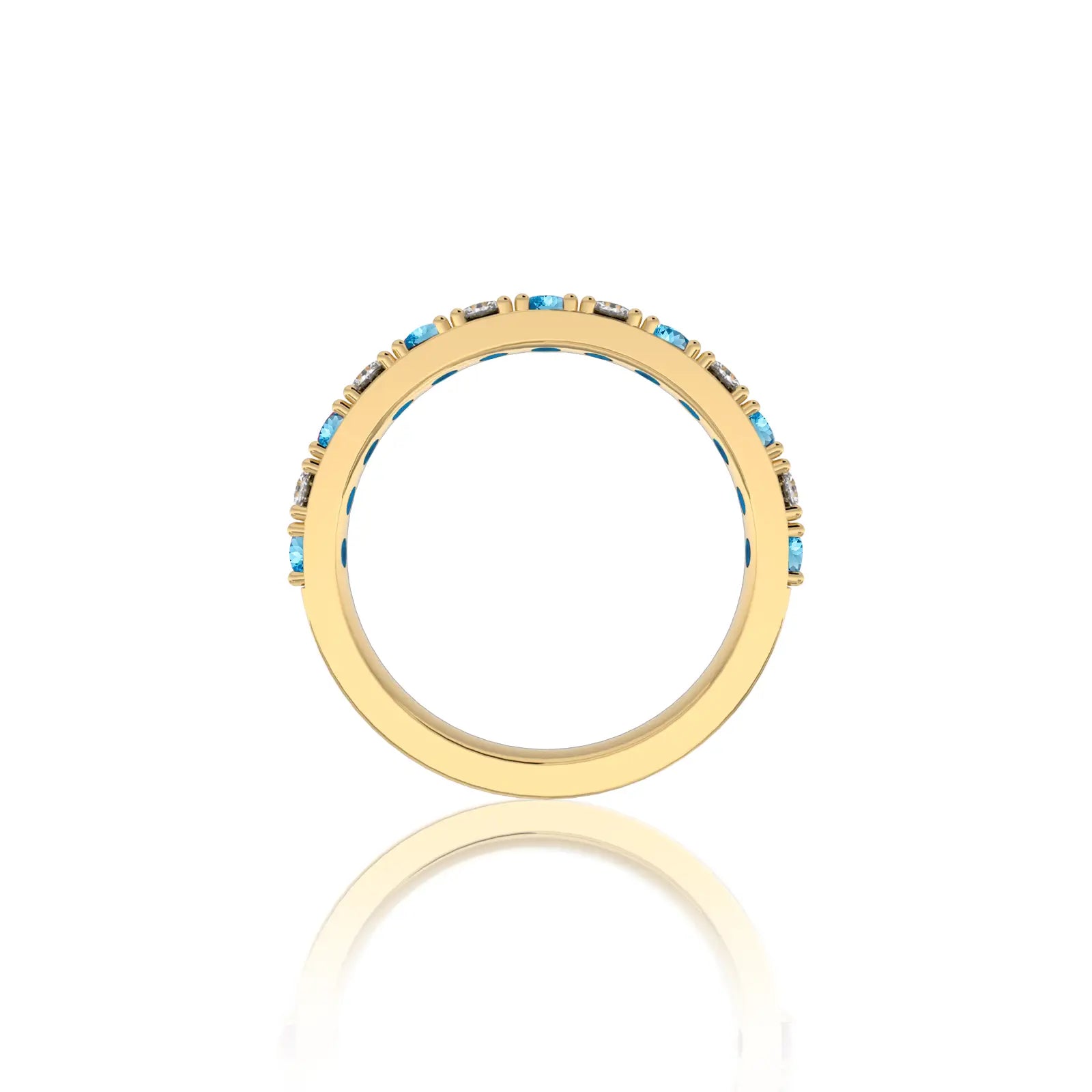 Swiss blue topaz rhythm ring with diamonds gift for women