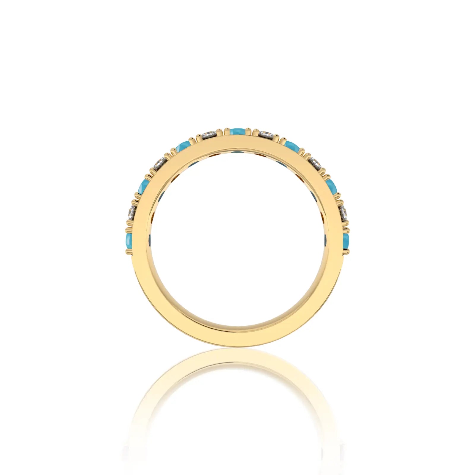 Yellow gold precious december birthstone turquoise rhythm ring with diamonds