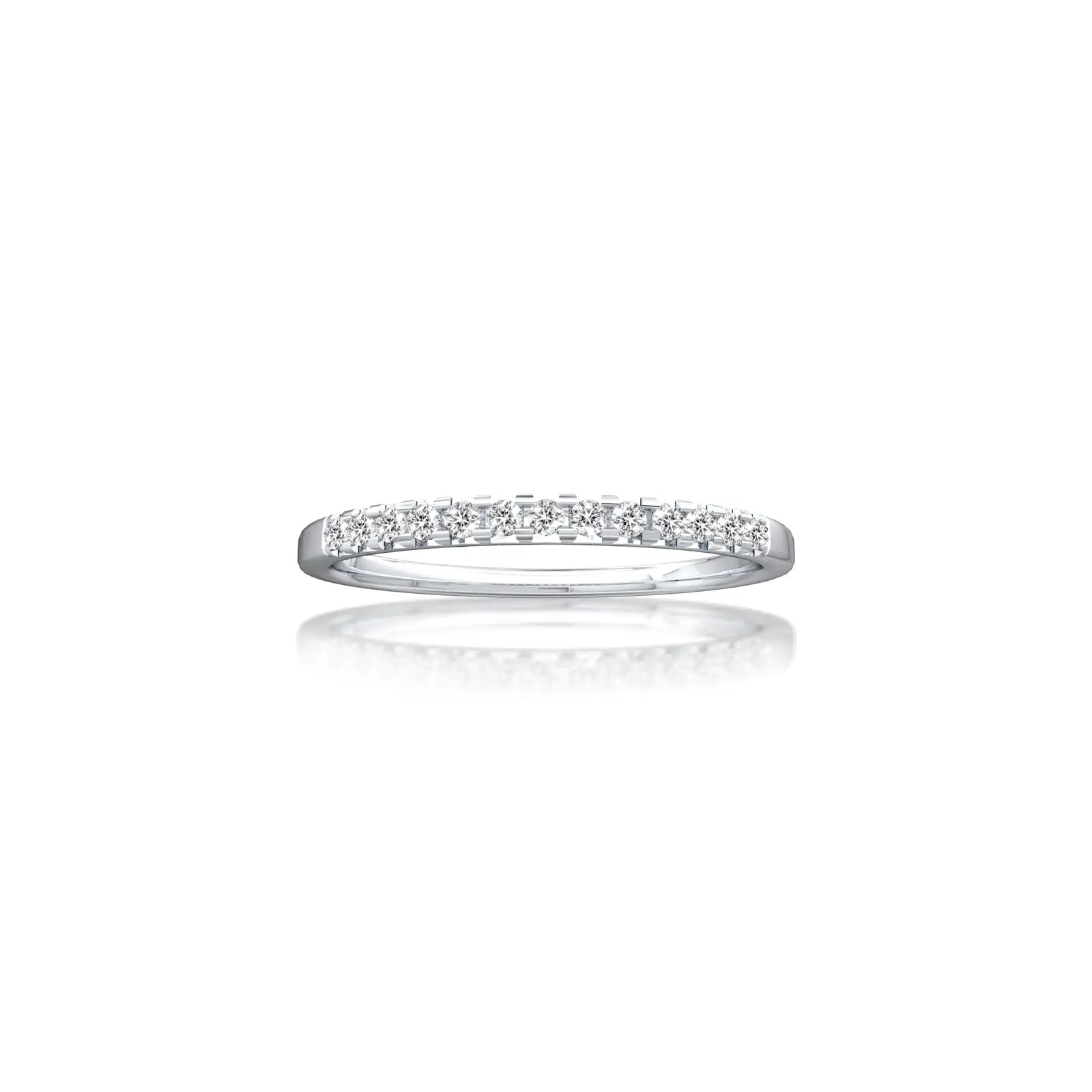 Straight view of the Xing 福 eternity band, showcasing its dazzling, structured diamond design.