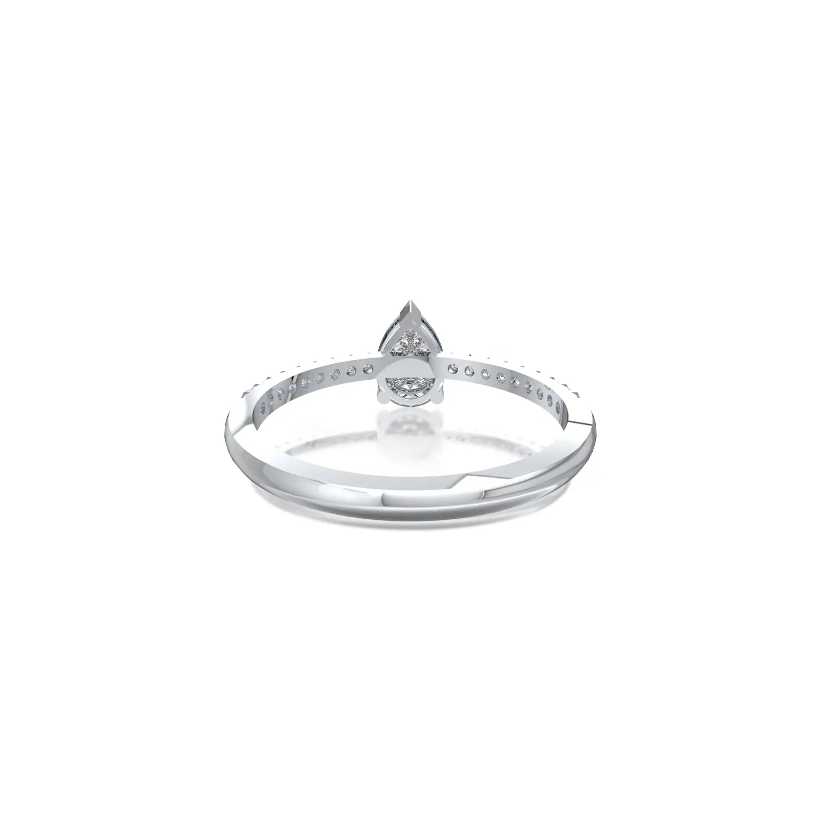 Back view of the Xi 禧 pear ring, showing its polished, dazzling finish in detail.