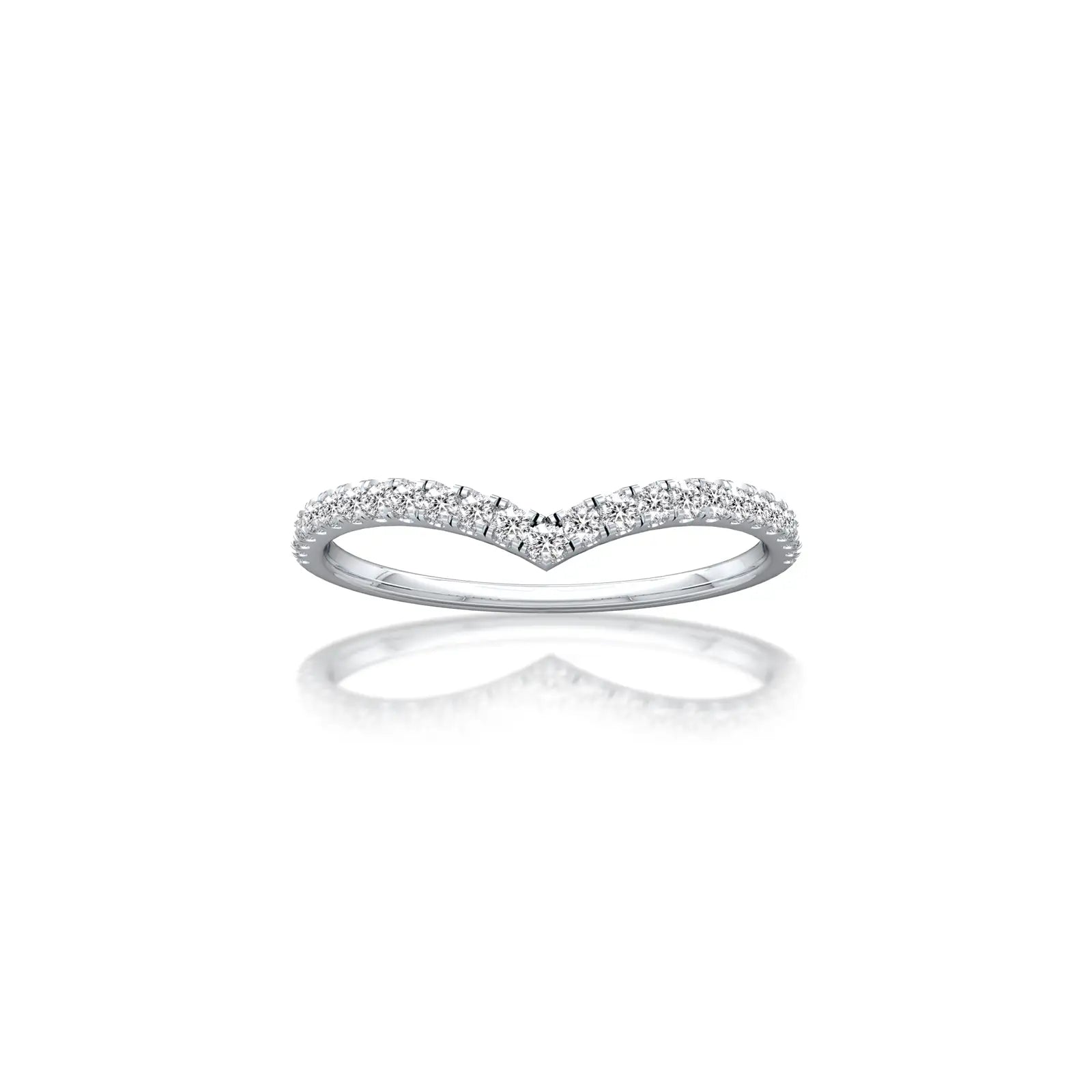 Straight view of the Lumiere chevron ring, showcasing its exquisite angular diamond design.