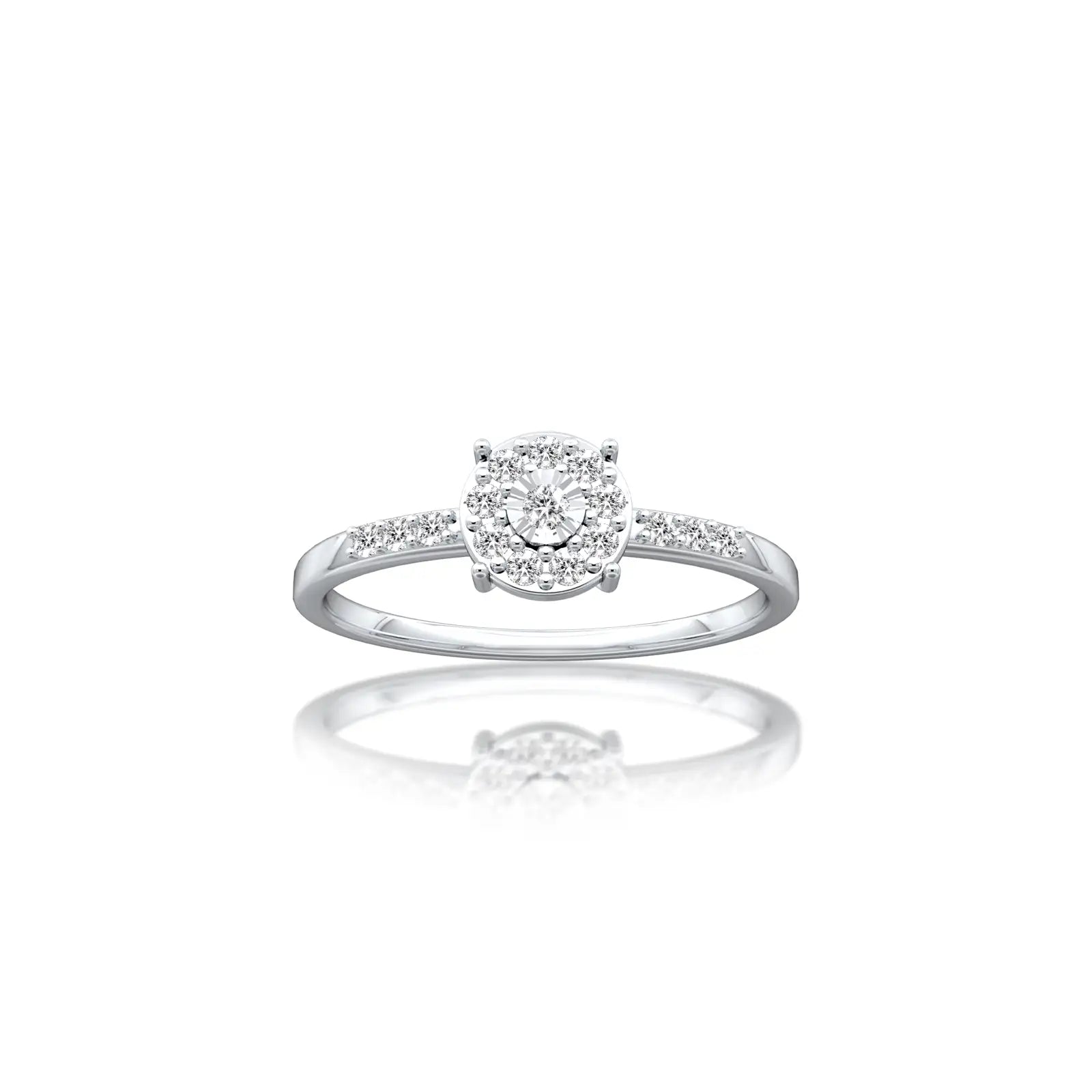 Xi 禧 Halo Cluster Diamond Ring: straight view showcasing its exquisite cluster of diamonds encircled in a dazzling halo.