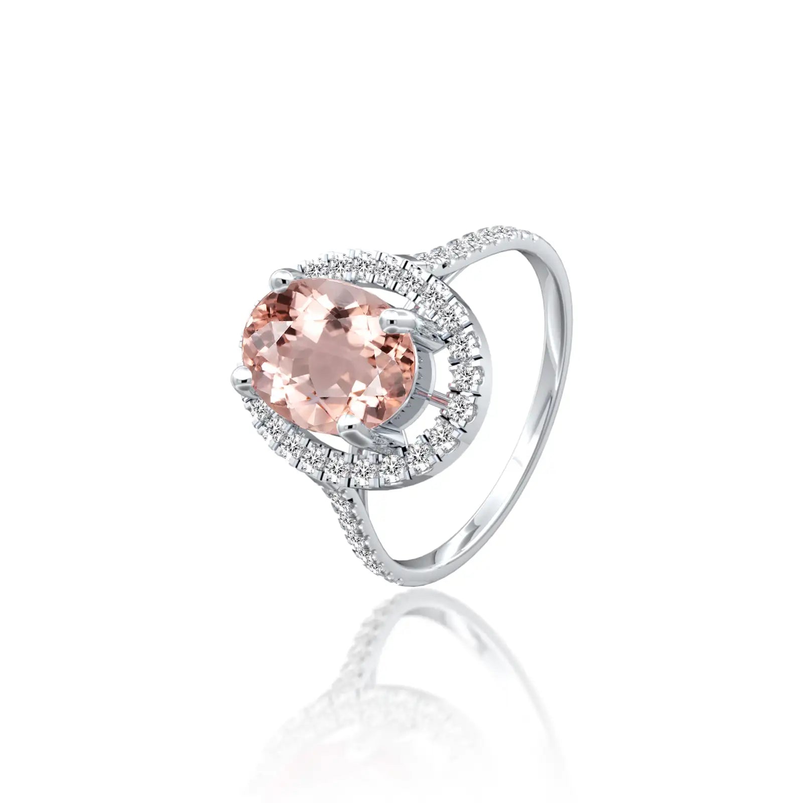 Mei 玫 Oval Morganite Halo Ring by Fortune Jewelry brings a soft, feminine elegance to modern design.