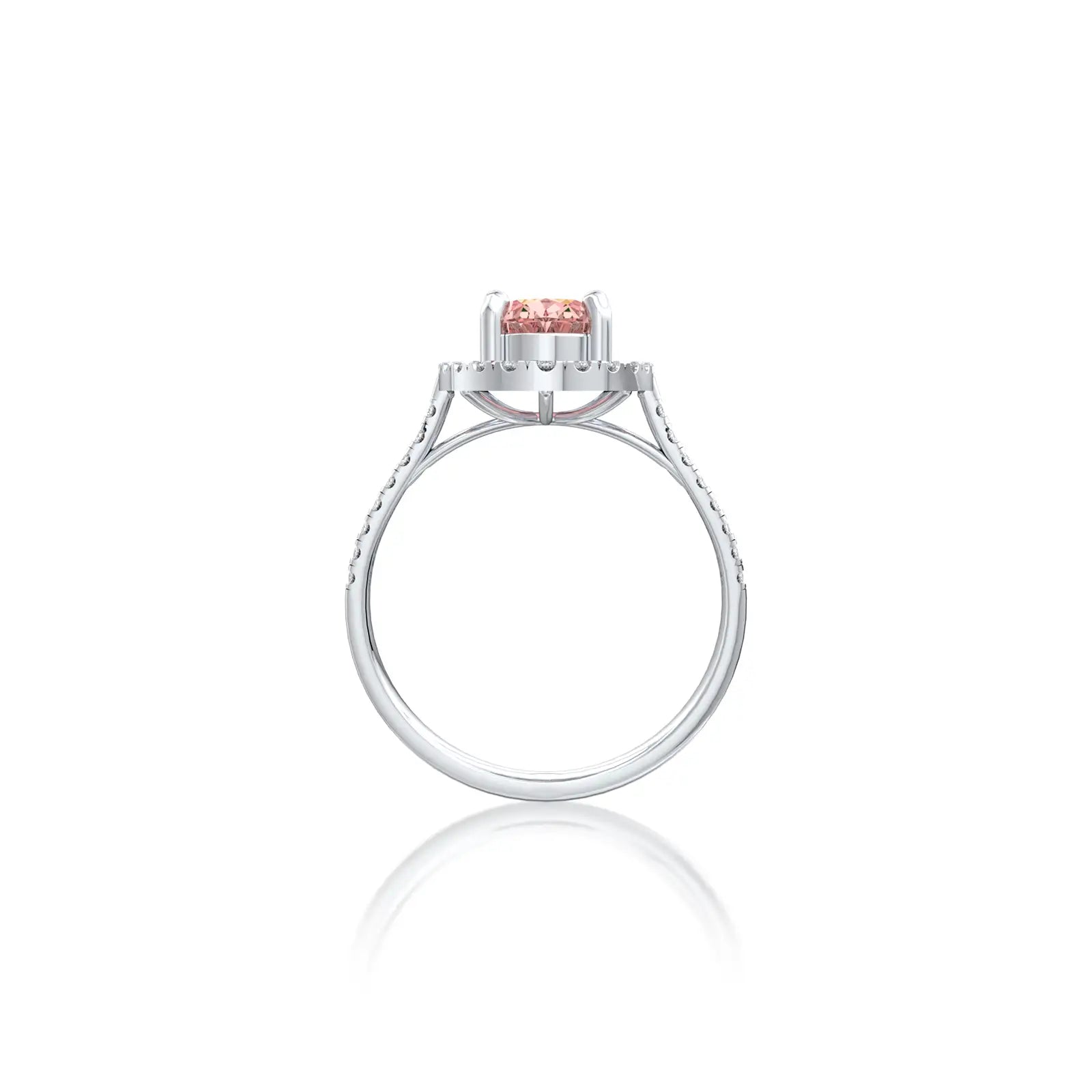 Mei 玫 Oval Morganite Halo Ring an exquisite, trend-setting choice for the woman who values timeless beauty