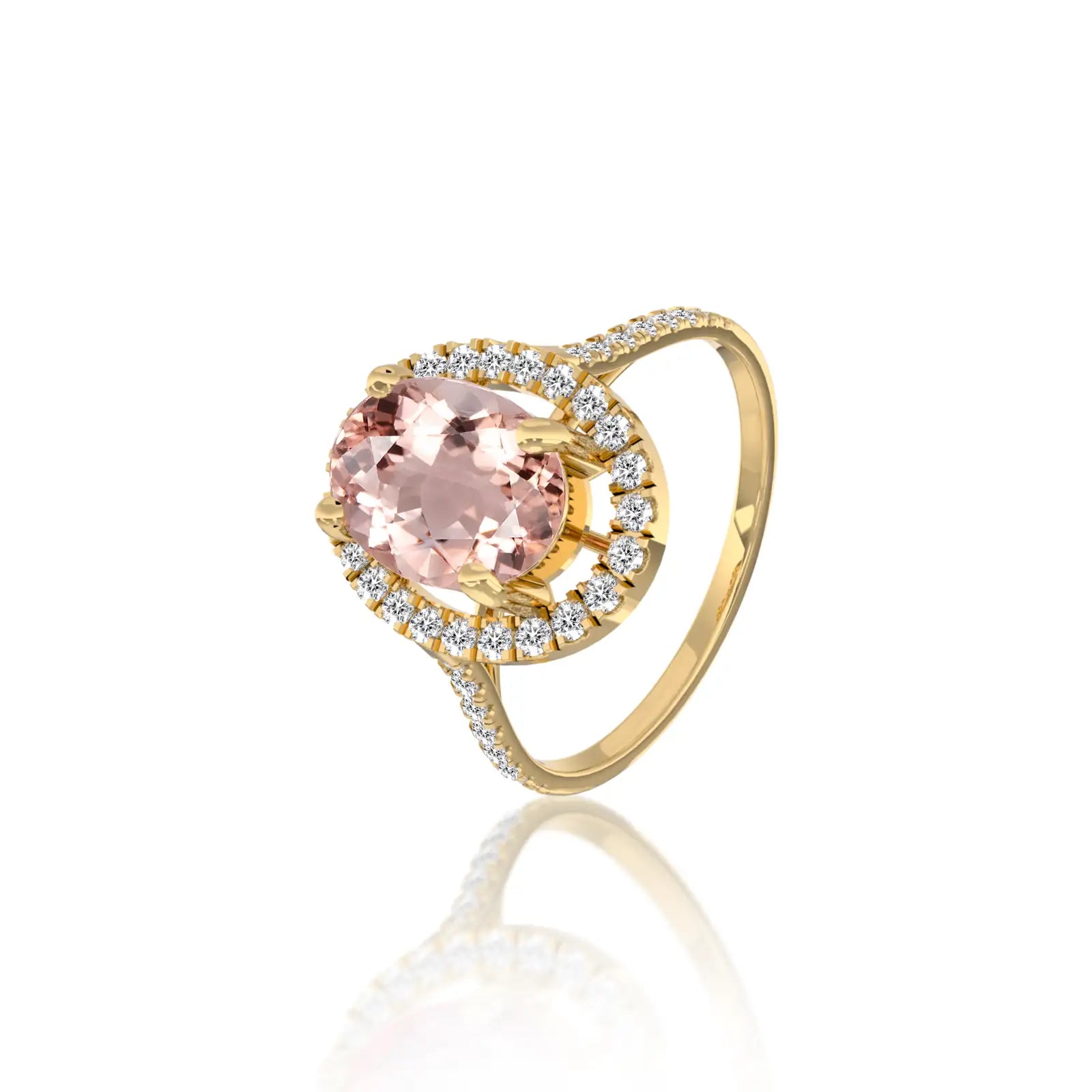 Mei 玫 Oval Morganite Halo Ring  a radiant symbol of romance, crafted for lasting elegance.