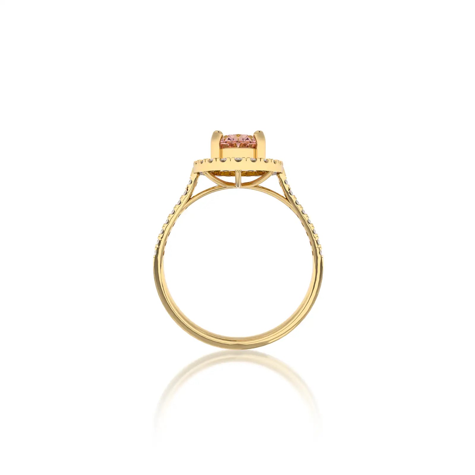Mei 玫 Oval Morganite Halo Ring beautifully dazzling, an exquisite, gift-worthy choice you'll treasure daily.