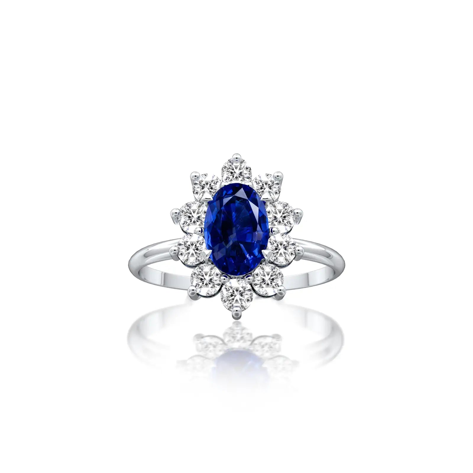 Jing 晶 Oval Blue Sapphire Halo Ring an irresistible choice for elegant everyday wear.