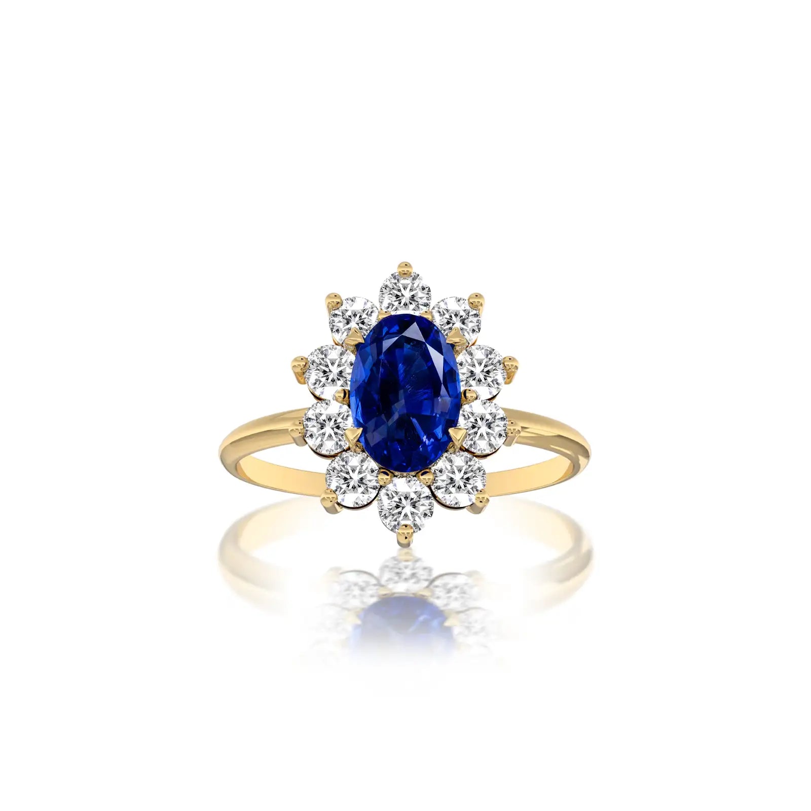 Jing 晶 Oval Blue Sapphire Halo Ring  radiates old-world glamour with a fresh, contemporary edge