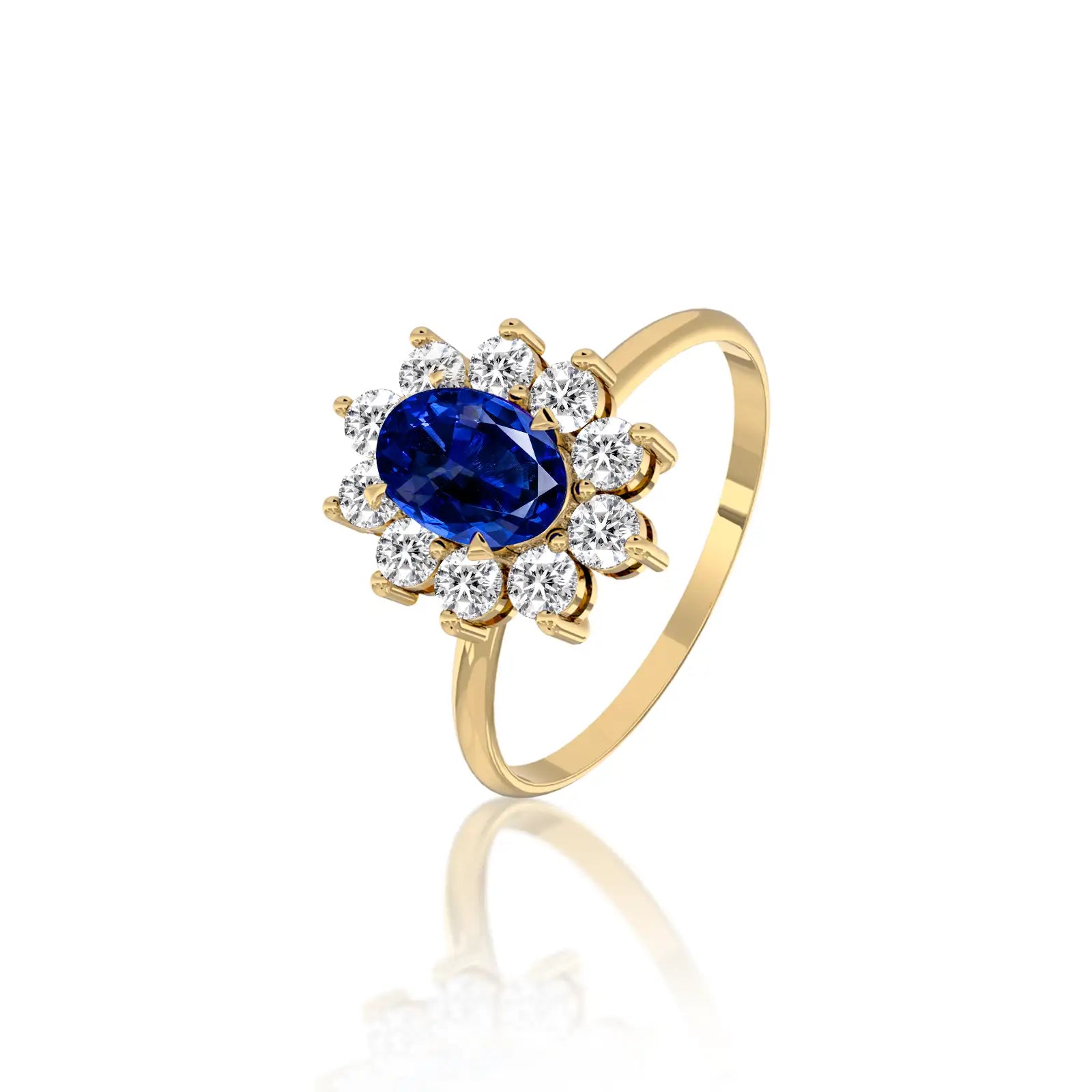 Jing 晶 Oval Blue Sapphire Halo Ring by Fortune Jewelry is crafted to be cherished for a lifetime.