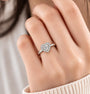 Model Wearing a Premium 5 Ct Heart Cut Diamond Halo Ring for an Elegant Look