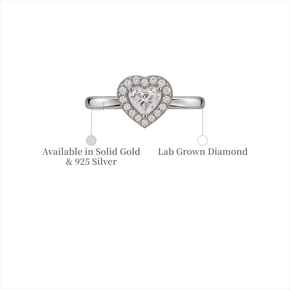 DI of 0.5 Ct Heart Cut Diamond Halo Ring