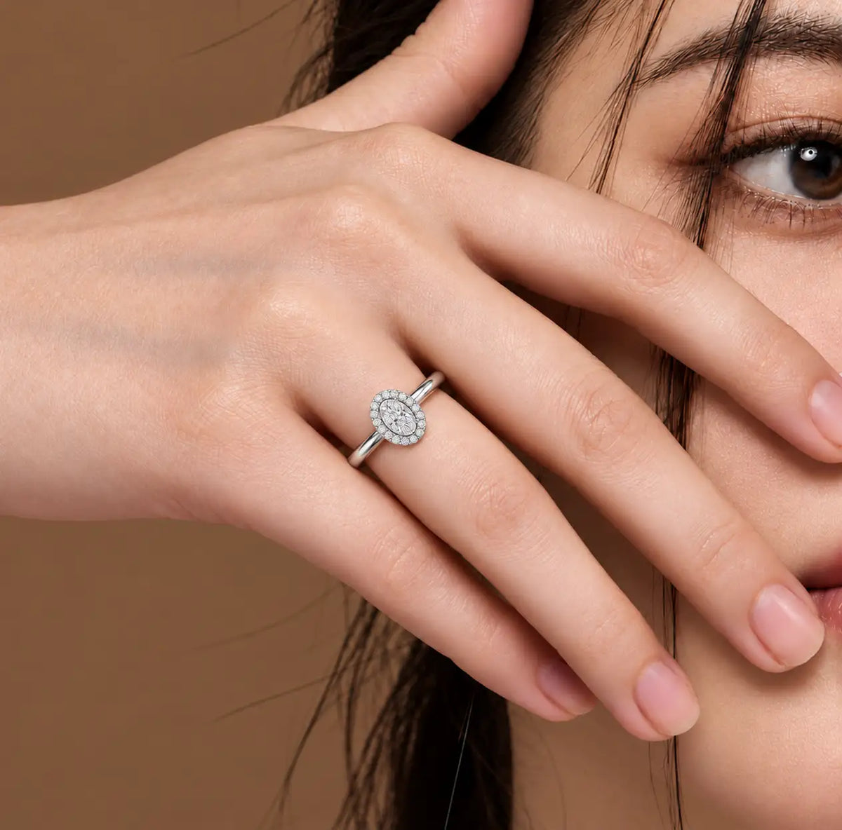 0.75 Ct Oval Cut Diamond Halo Ring