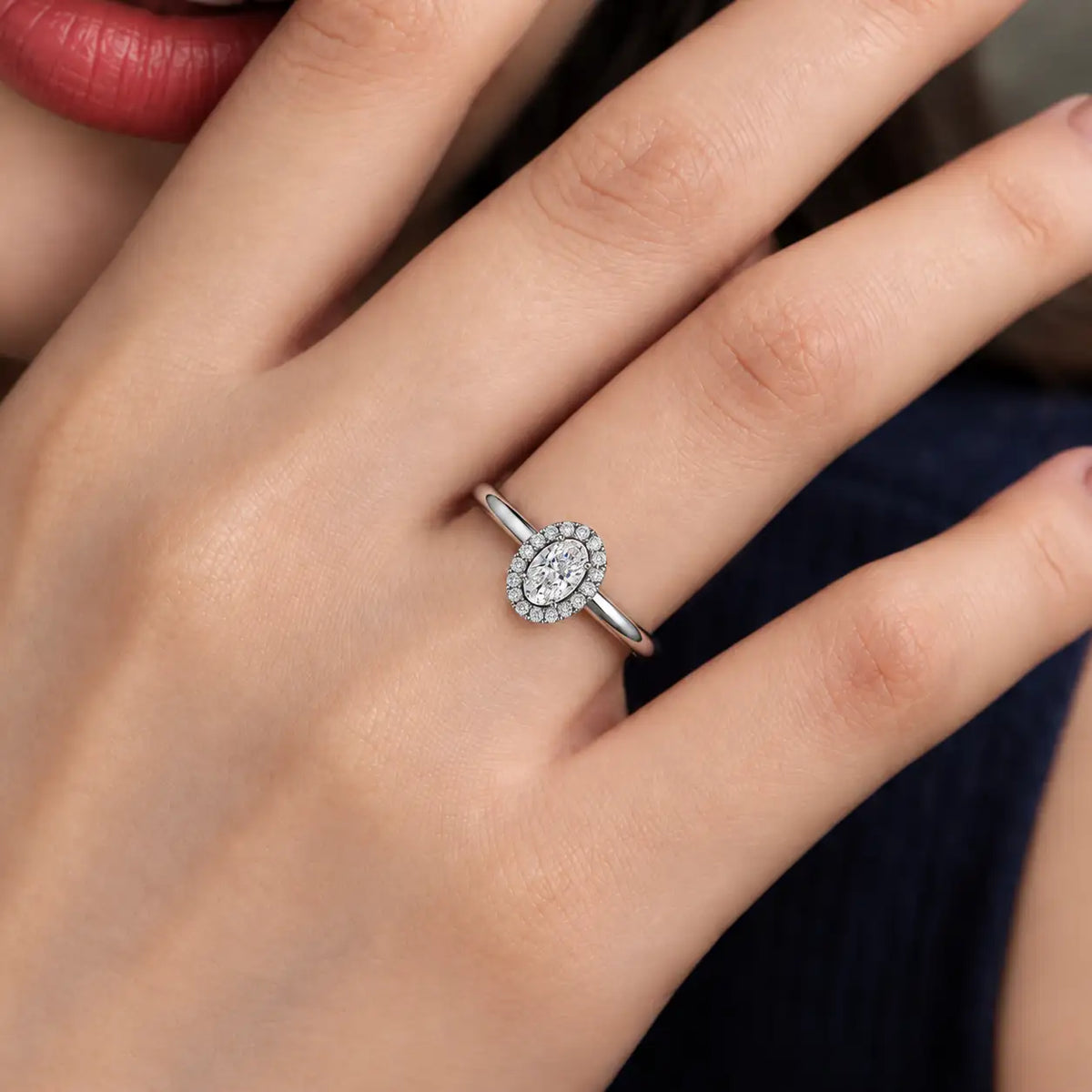 0.75 Ct Oval Cut Diamond Halo Ring