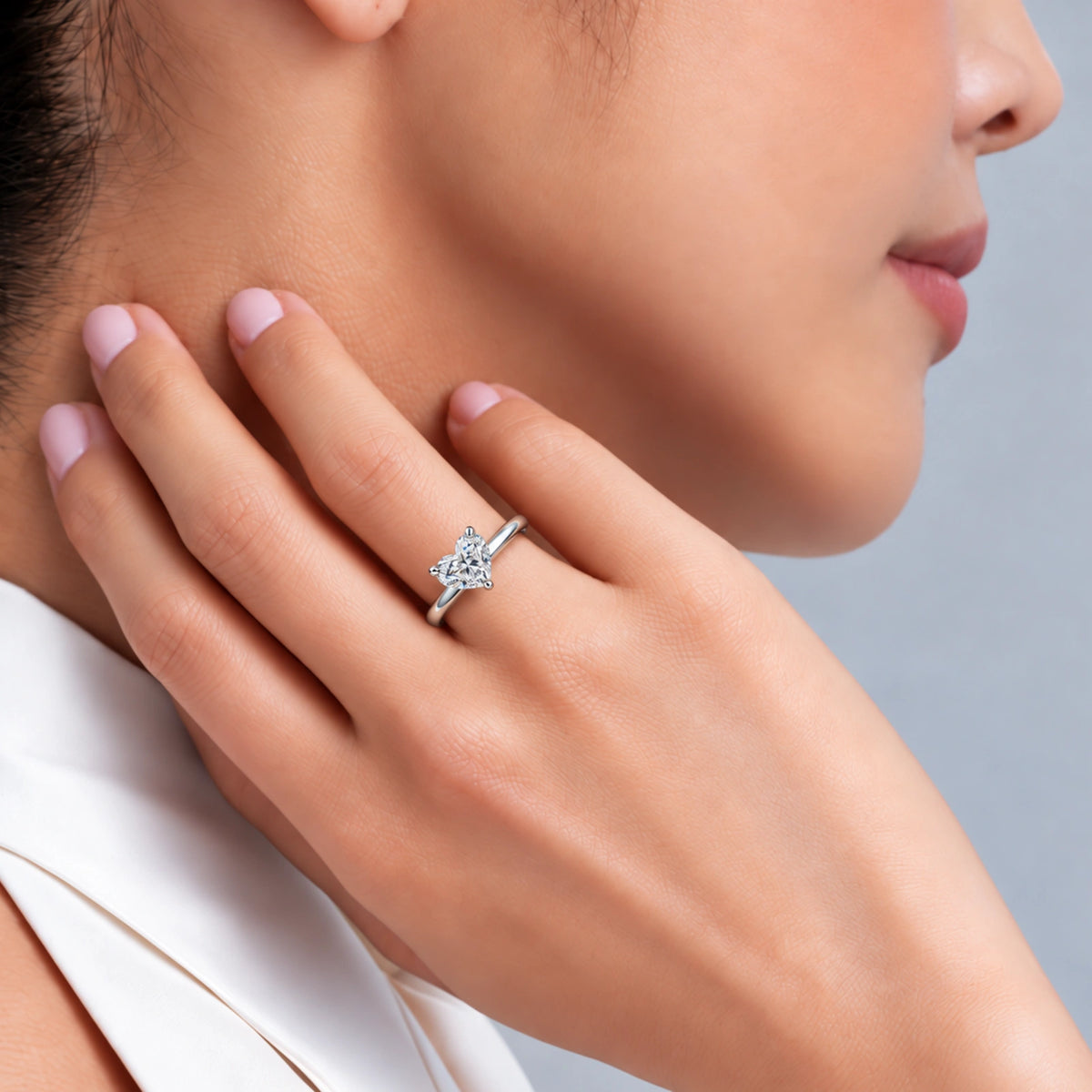 Model Wearing 2 Ct Heart Cut Diamond Solitaire Ring