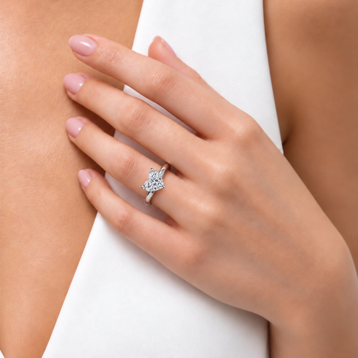 Model Wearing 3 Ct Heart Diamond Ring by Fortune Jewellery