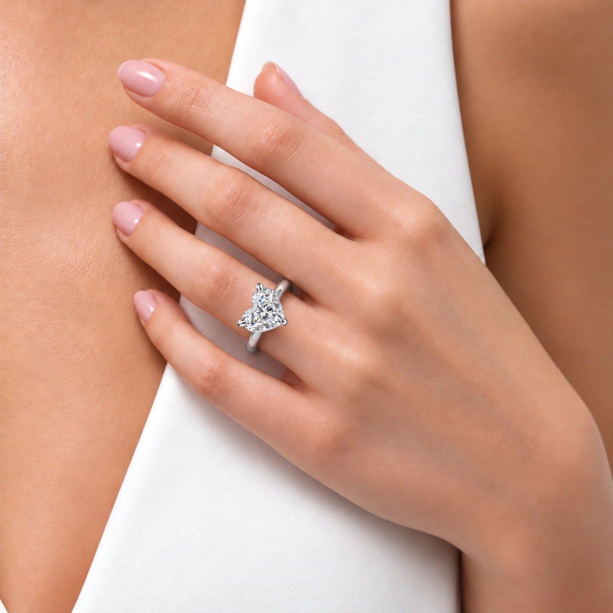Model Wearing 5 Ct Heart Diamond Ring by Fortune Jewellery