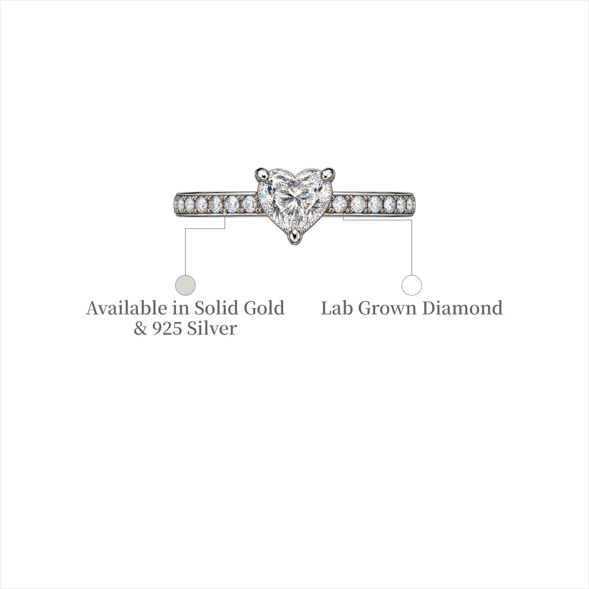 DI of 0.5 Ct Heart Cut Diamond Pavé Ring