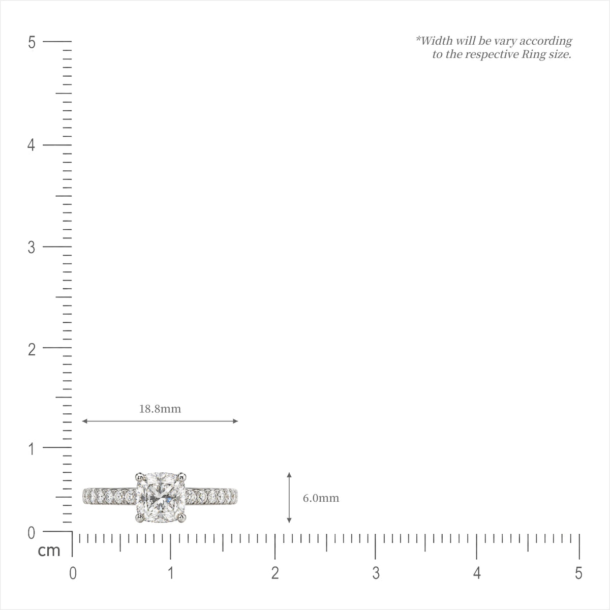 Scale image of 1 Ct Cushion Cut Lab Grown Diamond Rings