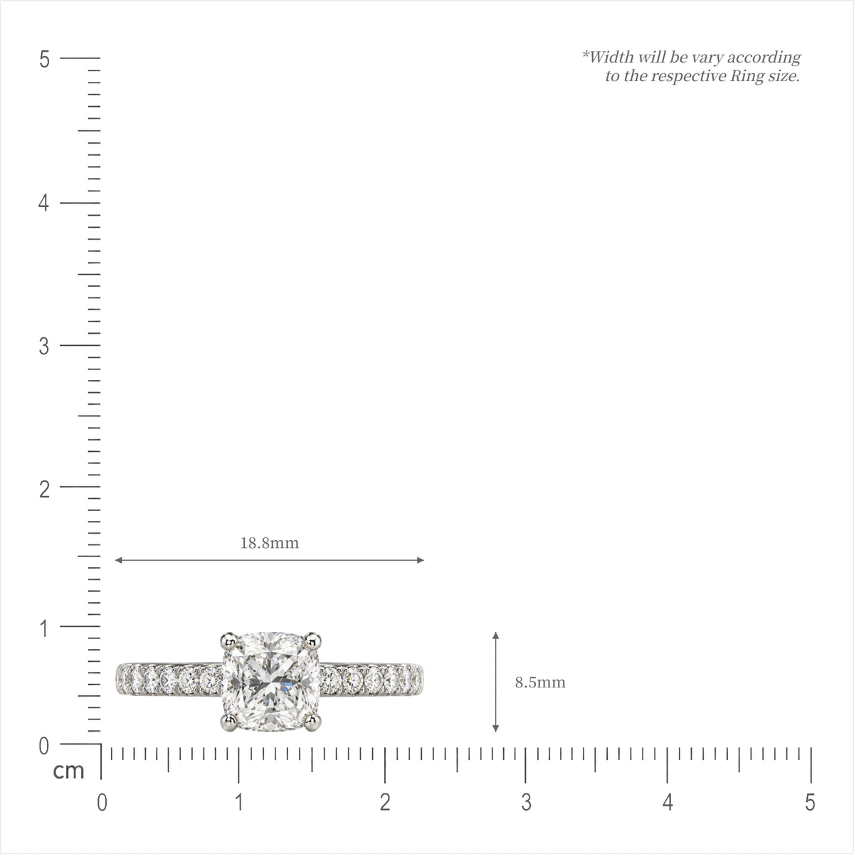 Scale image of Dazzling Cushion Cut Lab Grown Diamond Rings