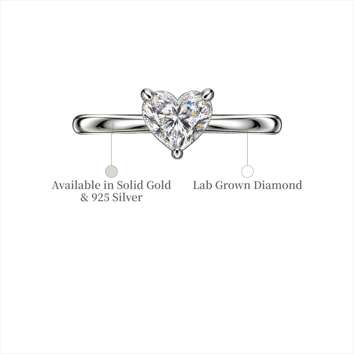 DI of 0.75 Ct Heart Solitaire Ring