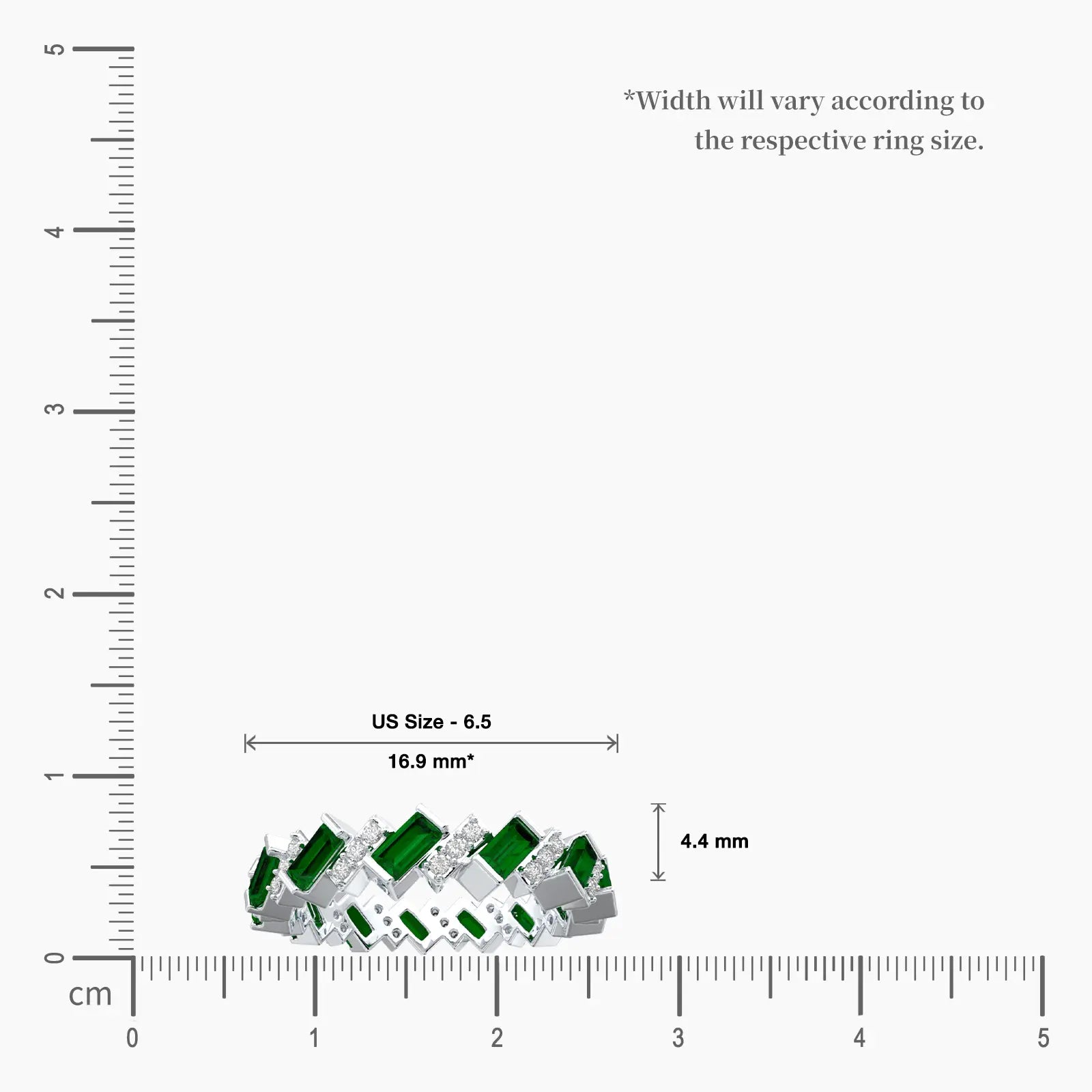 Unique emerald rhythm diamond ring scale image