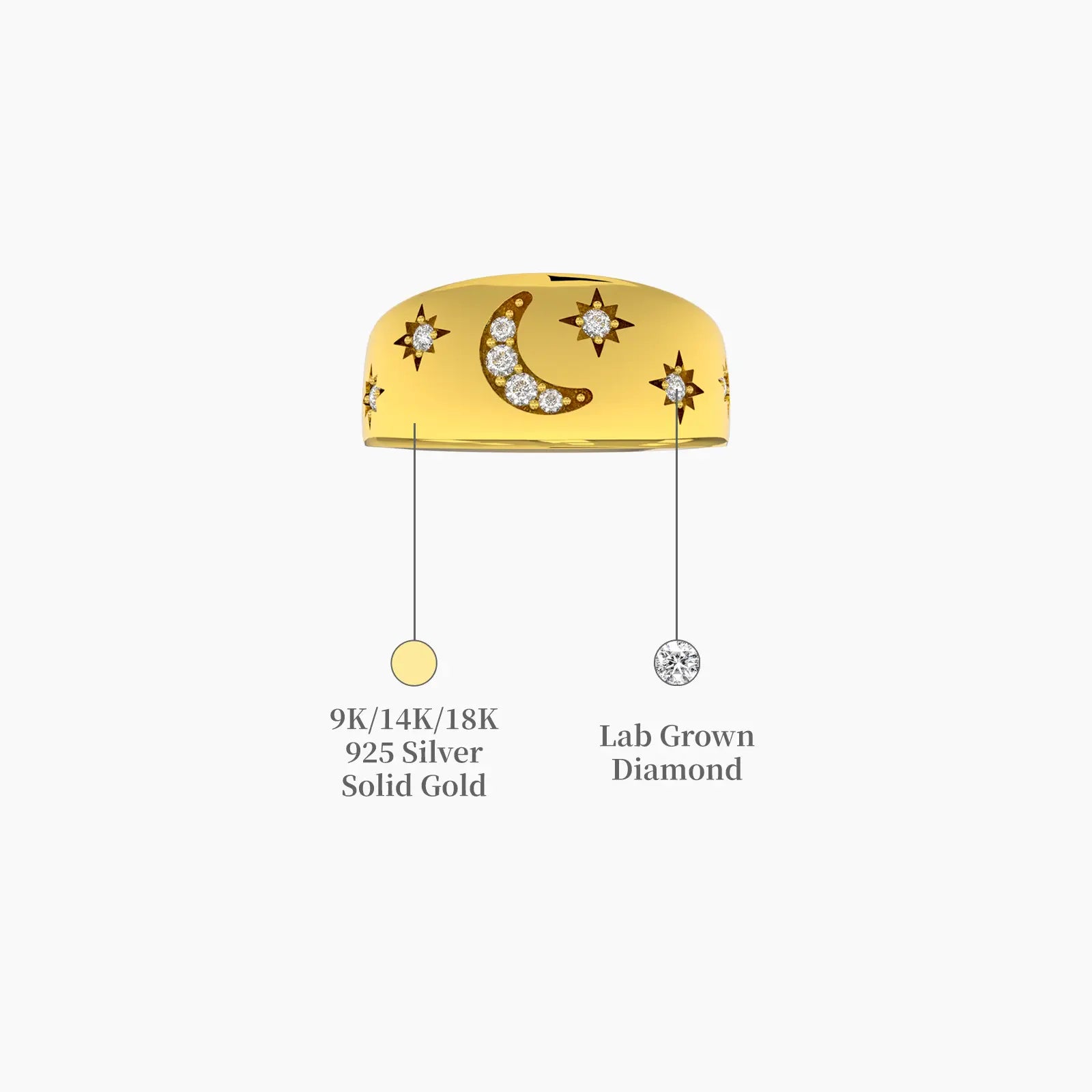 Trendy celestial moon diamond ring descriptive image