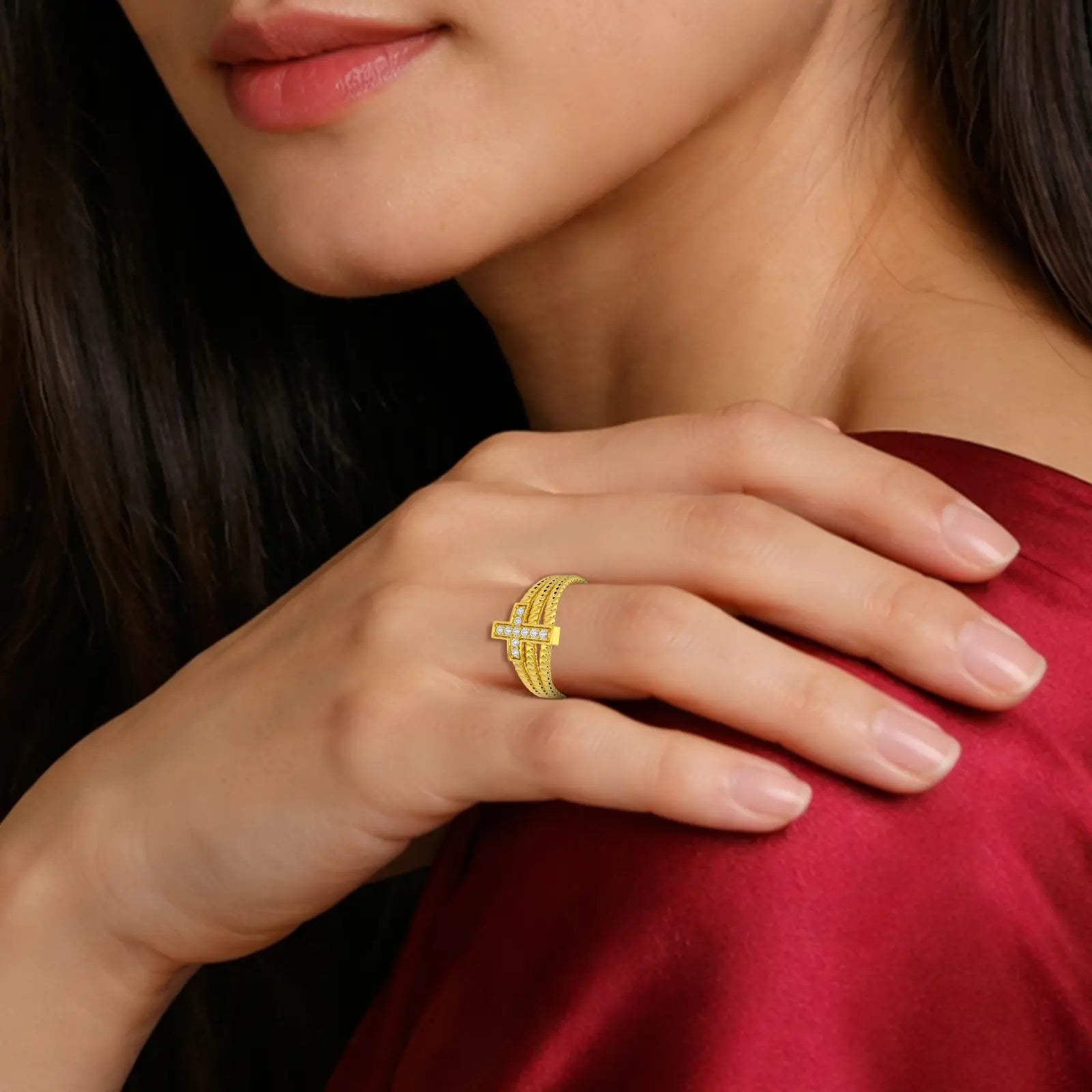 Divine cross diamond ring model image