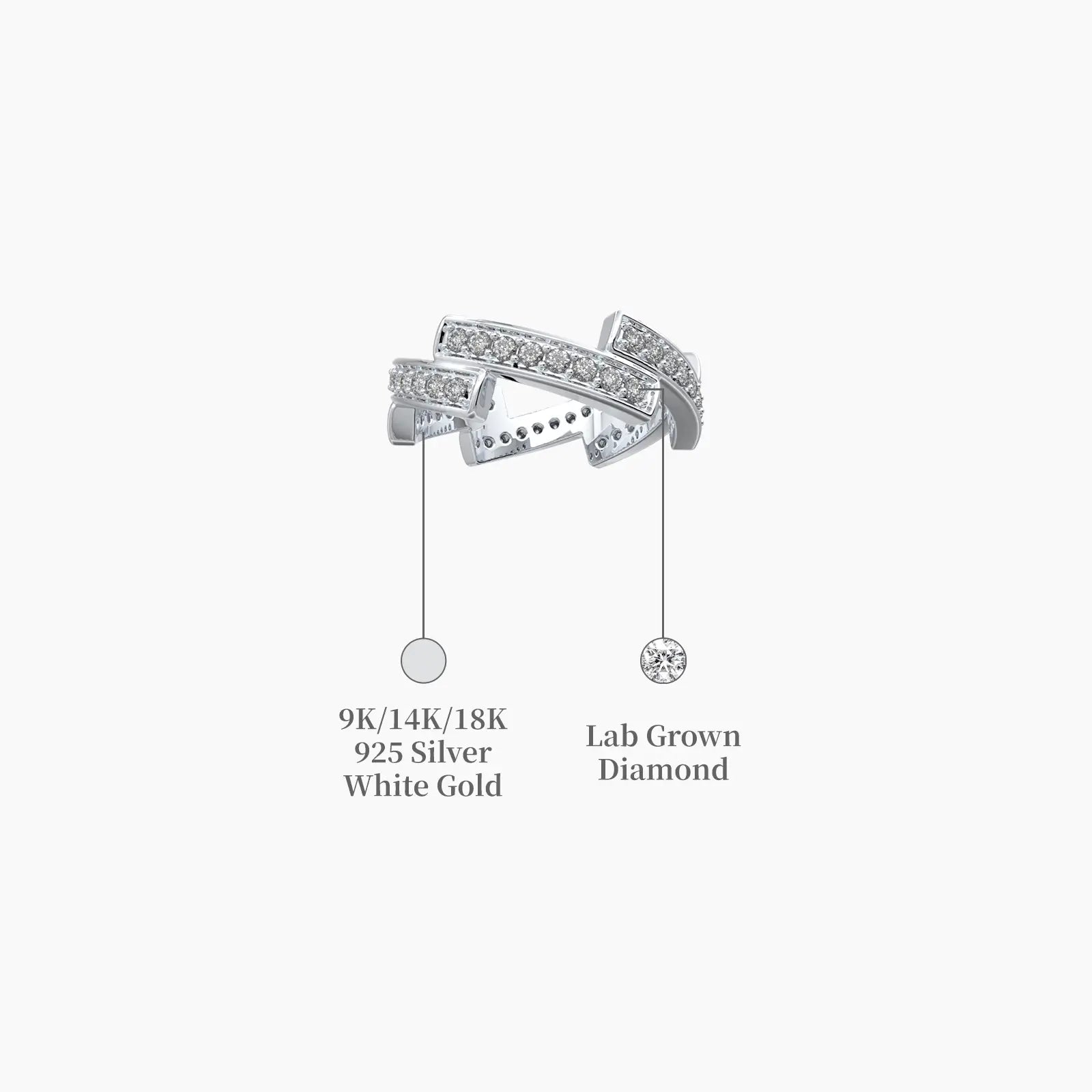 Criss cross diamond band ring descriptive image