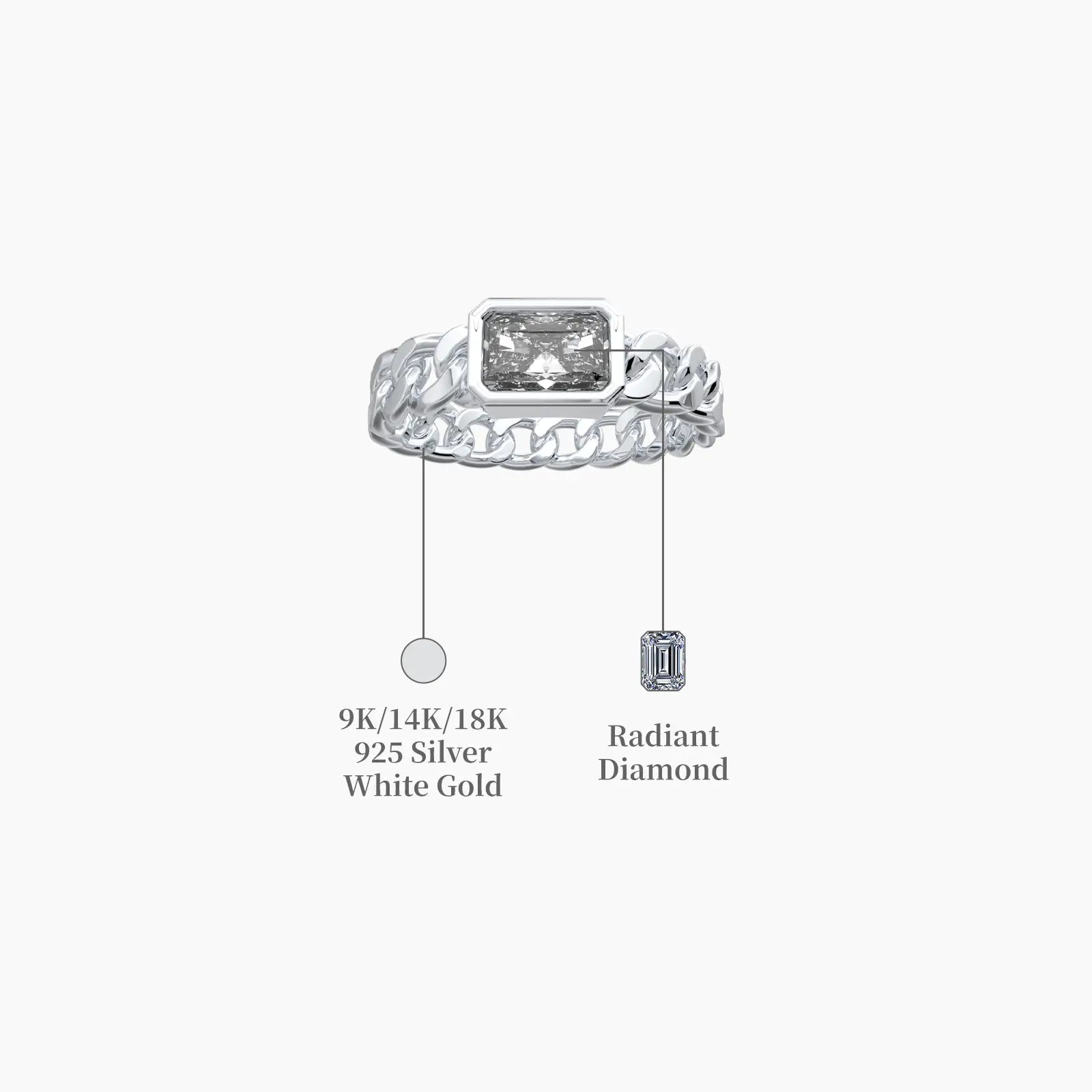 Emerald cut diamond chain ring valentine gift descriptive image