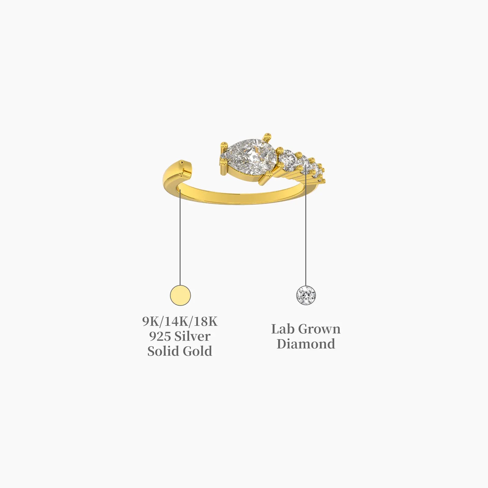 Pear diamond open top ring valentine gift descriptive image