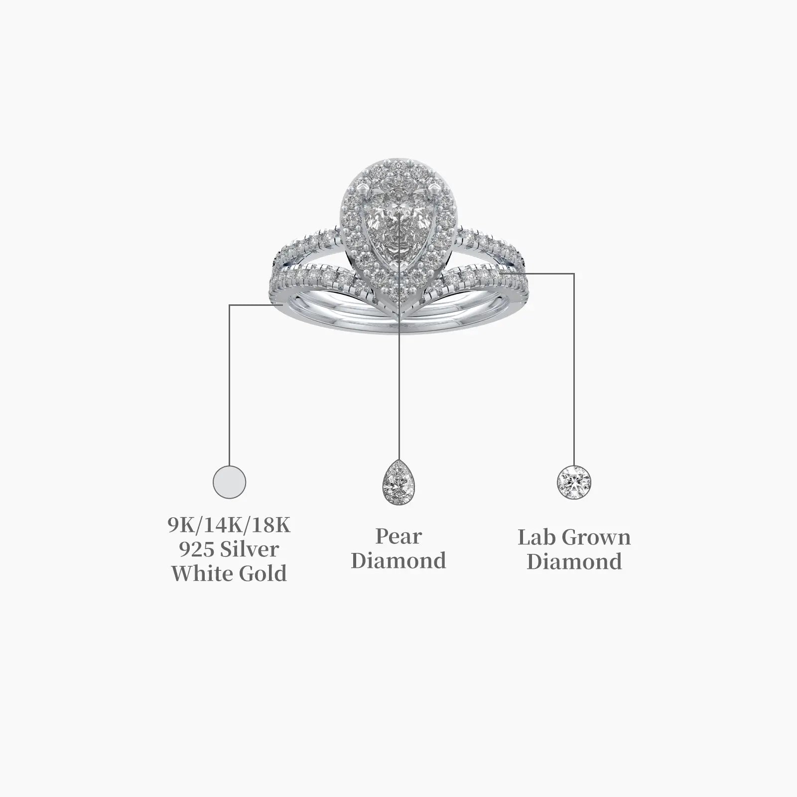 Pear halo split band ring descriptive image