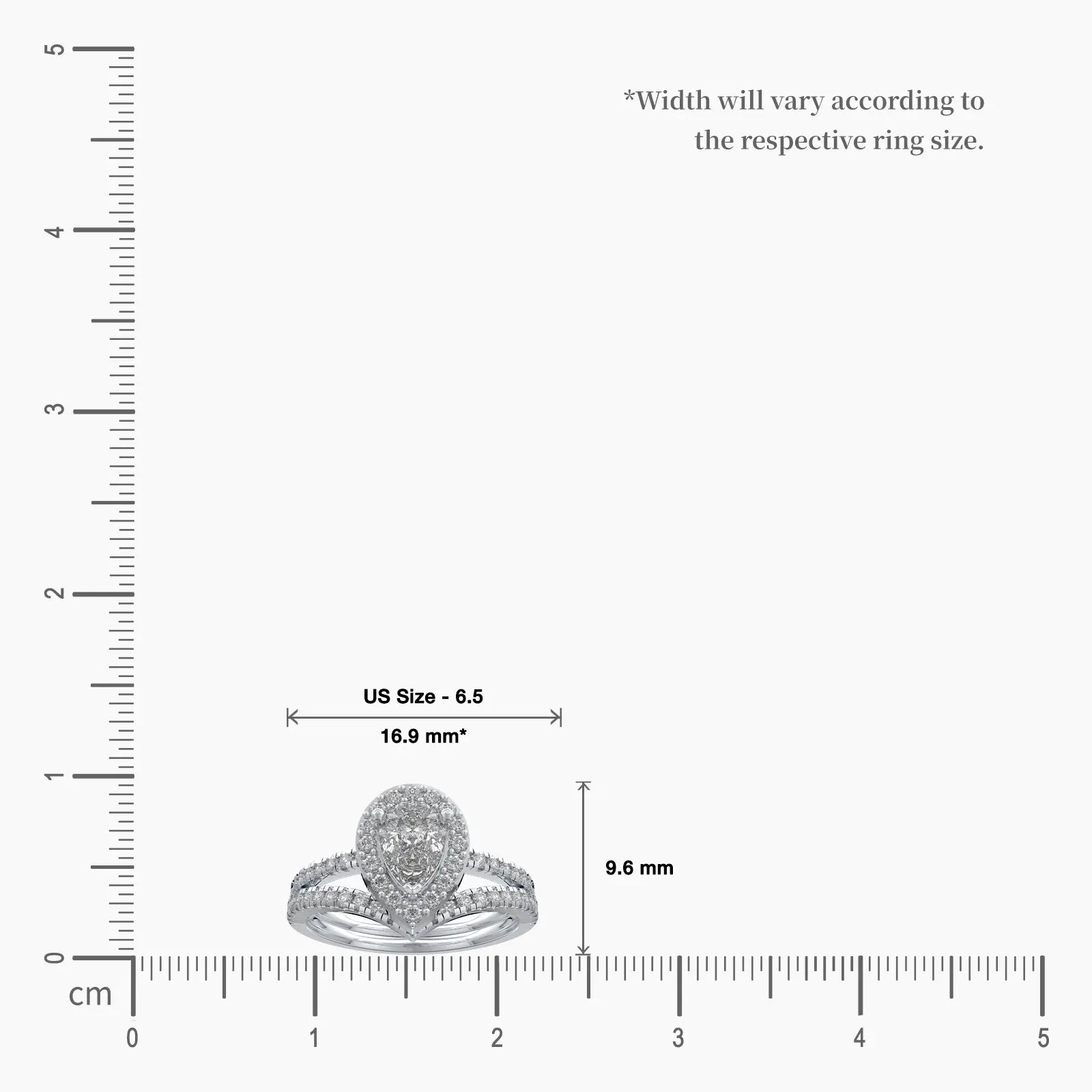 Pear halo split band ring scale image