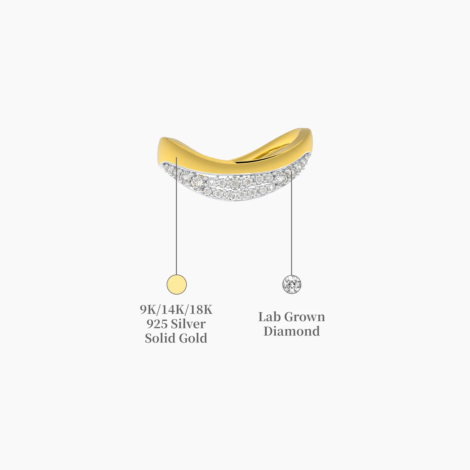 Curved diamond wave ring valentine gift descriptive image