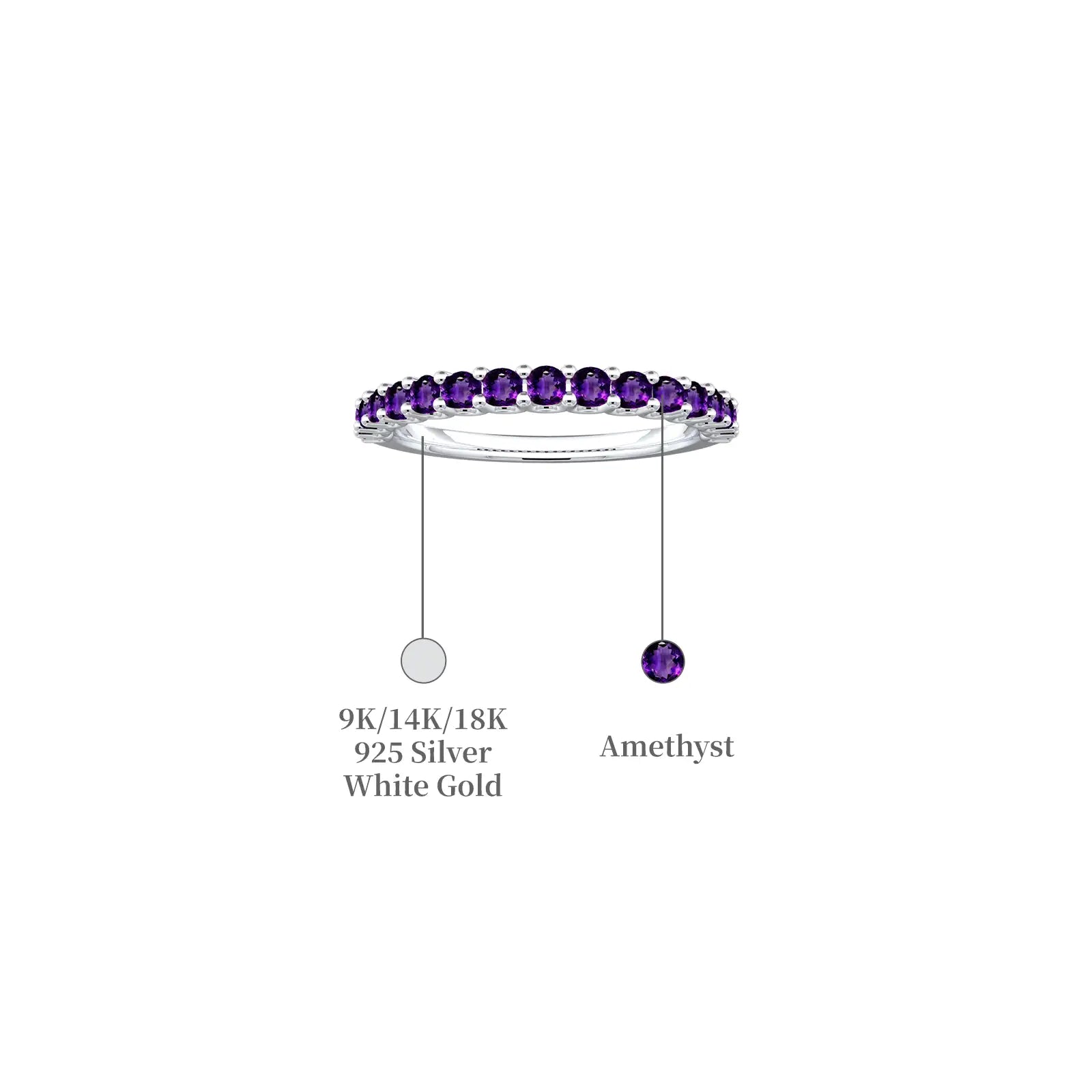 Unique february birthstone half eternity amethyst ring descriptive image