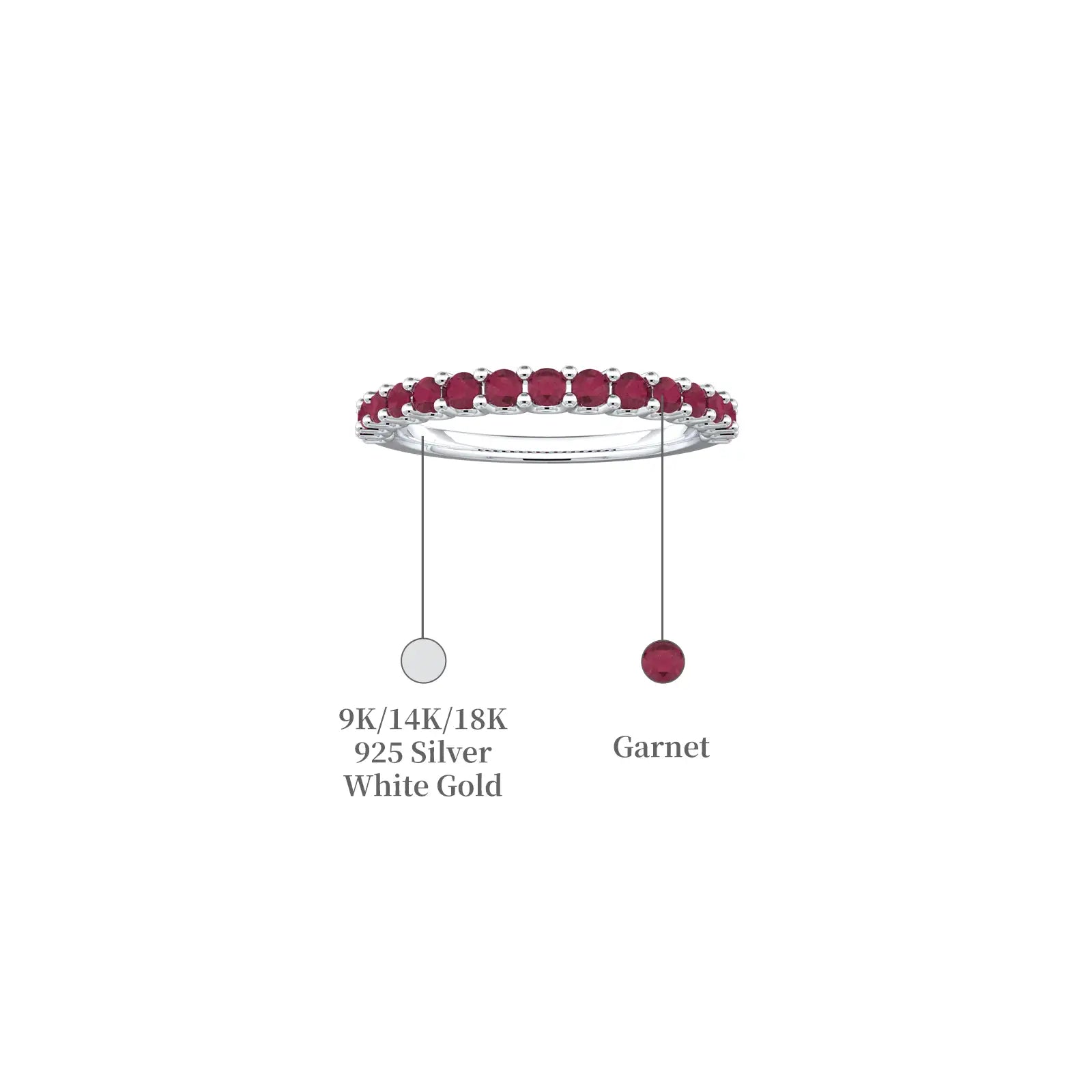 January birthstone half eternity garnet ring descriptive image