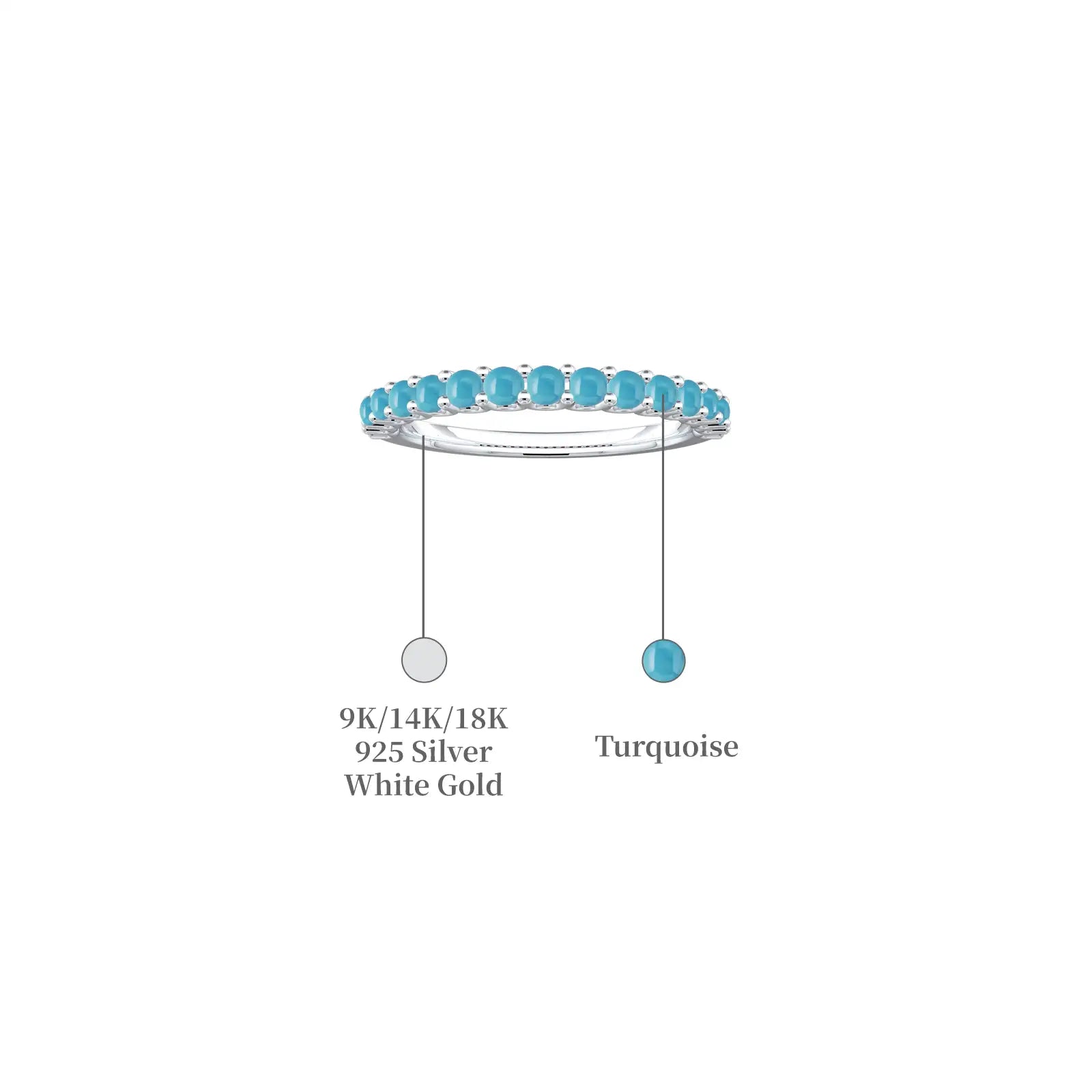 White gold december birthstone half eternity turquoise ring descriptive image