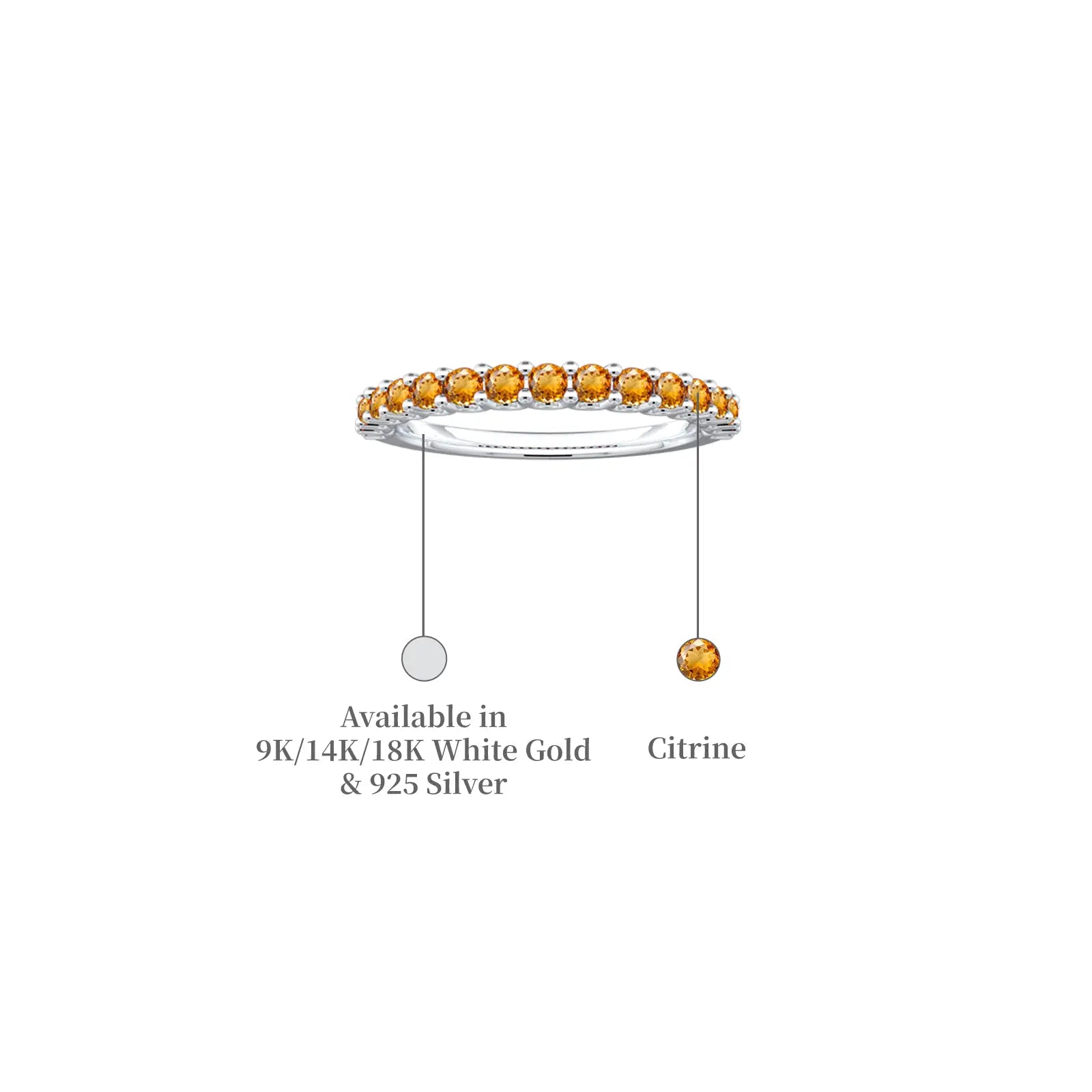 Descriptive image of white gold november birthstone half eternity citrine ring 