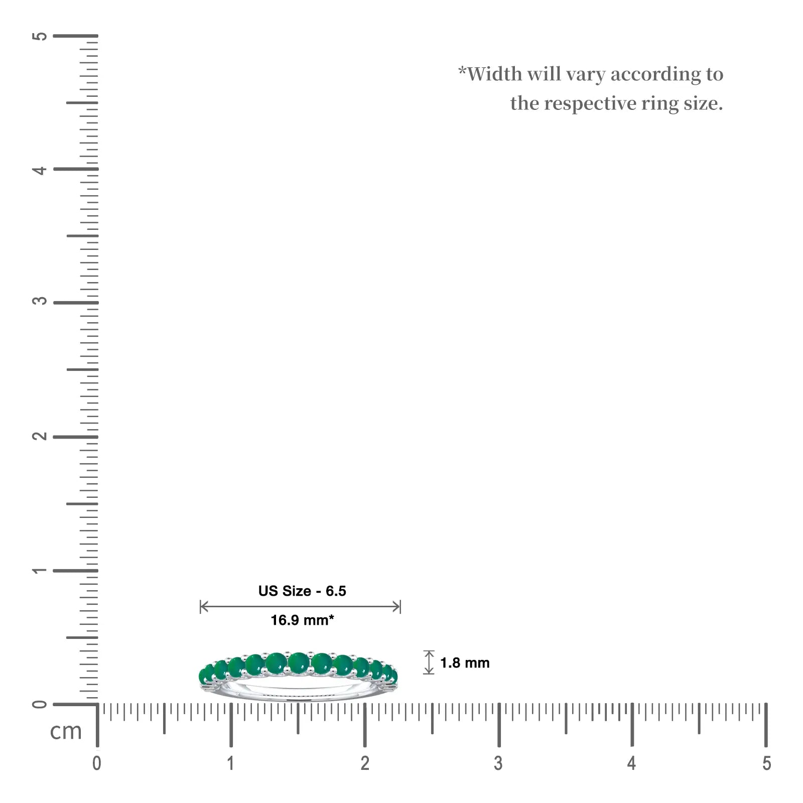 Measurement chart of May Birthstone Half Eternity Green Agate Ring