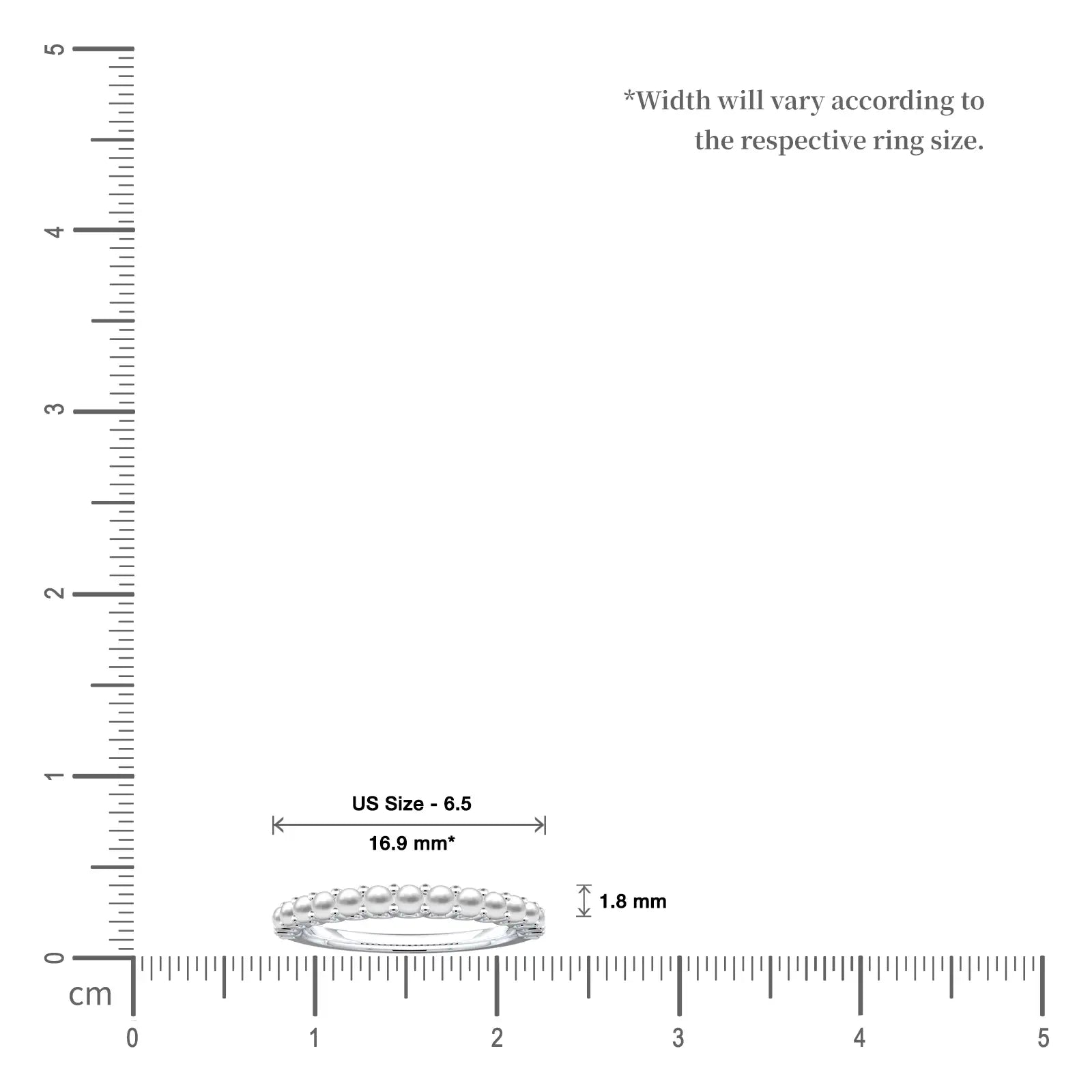 Size measurement of June Birthstone Half Eternity Pearl Ring