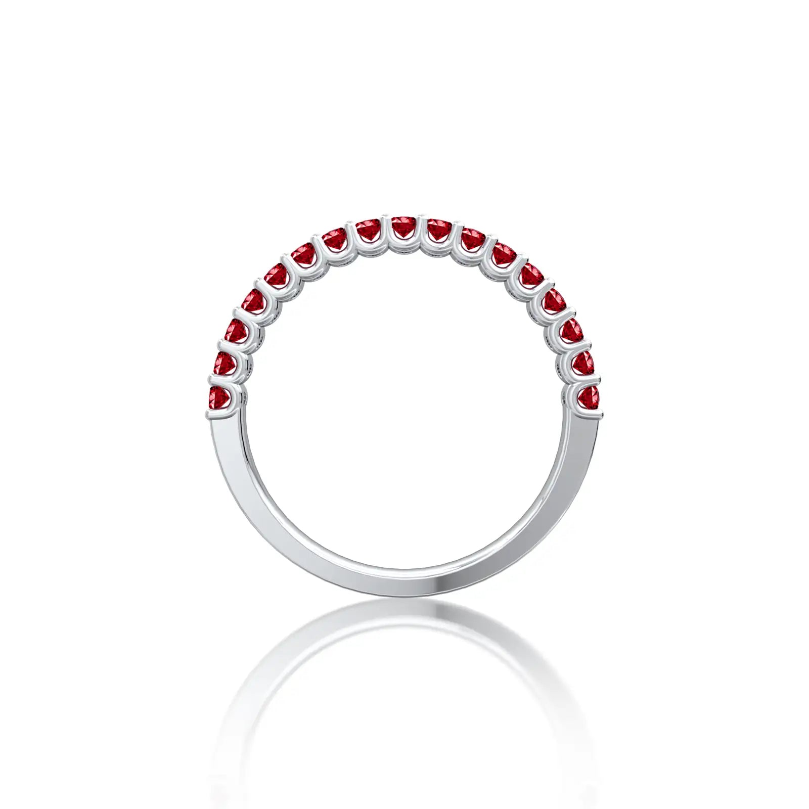 Fortune white gold unique july birthstone half eternity opaque ruby ring