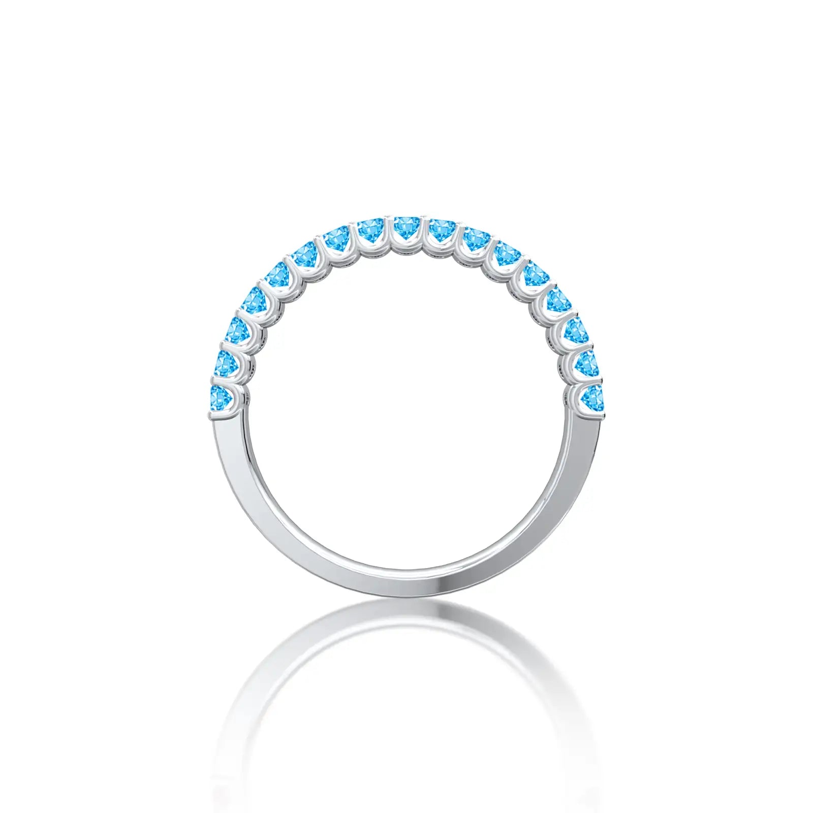 Trendy white gold march birthstone half eternity swiss blue topaz ring