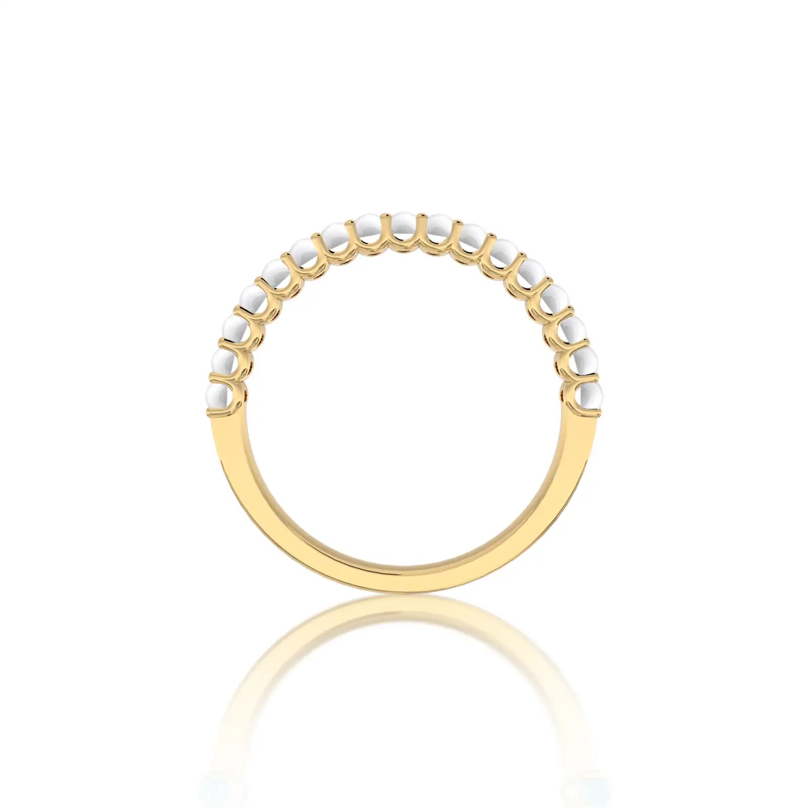 Fortune yellow gold june birthstone half eternity pearl ring for women