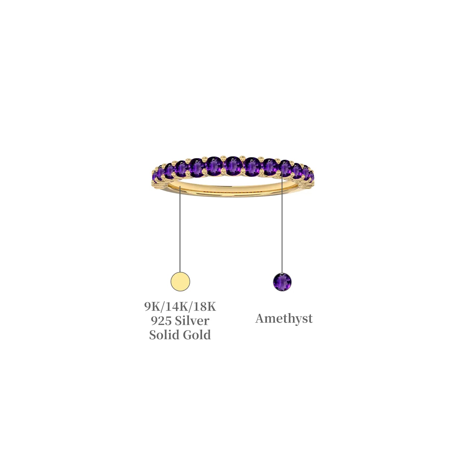Unique february birthstone half eternity amethyst ring descriptive image