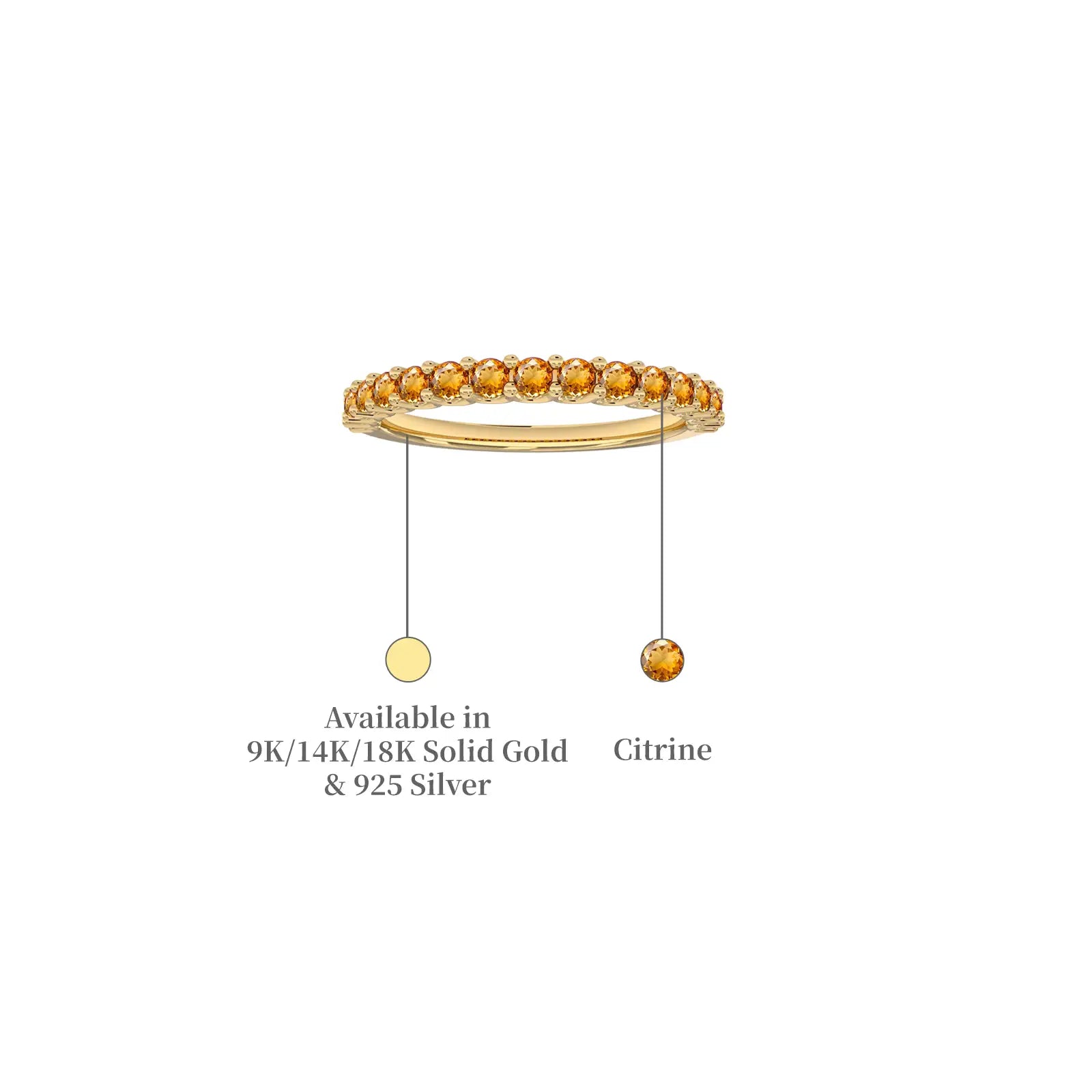 Descriptive image of yellow gold november birthstone half eternity citrine ring 