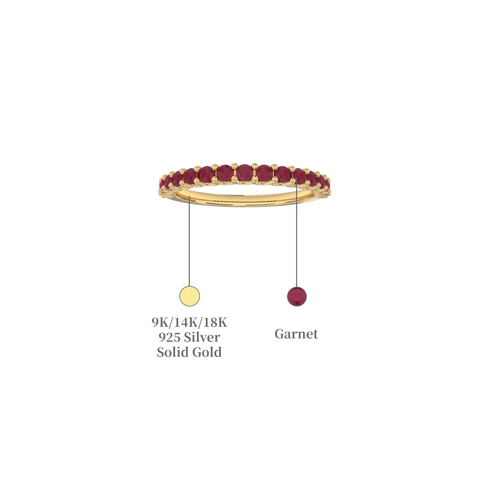 January birthstone half eternity garnet ring descriptive image