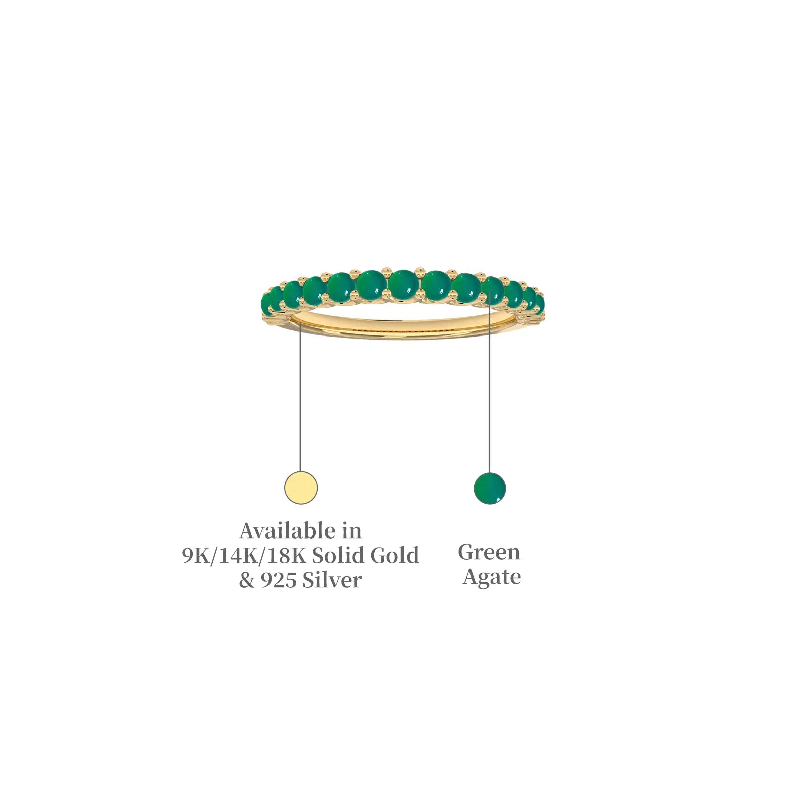 Descriptive image of yellow gold fortune gold may birthstone half eternity green agate ring