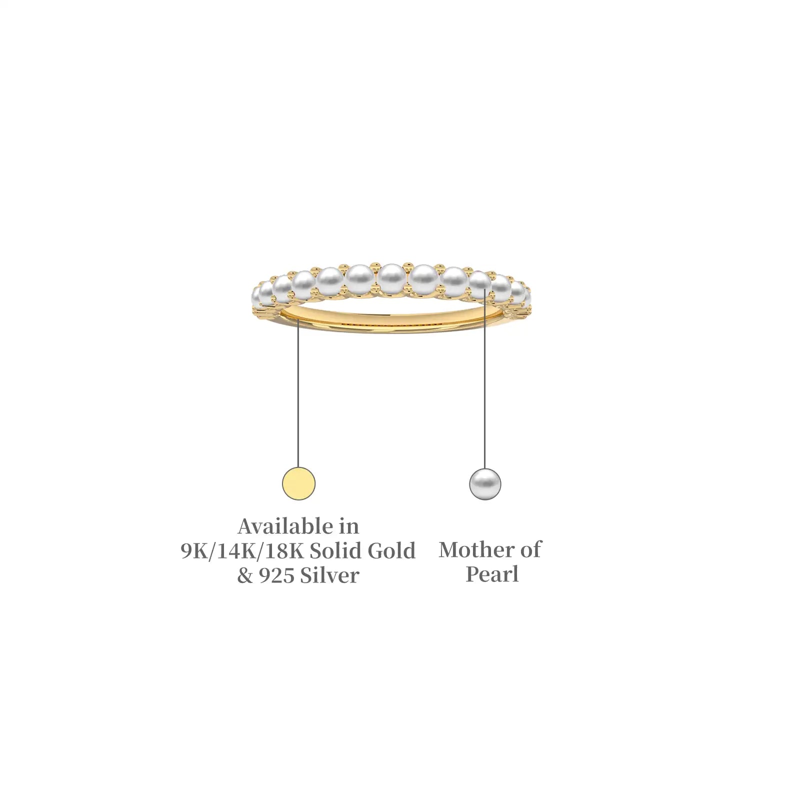 Descriptive image of yellow gold stylish white gold june birthstone half eternity pearl ring 