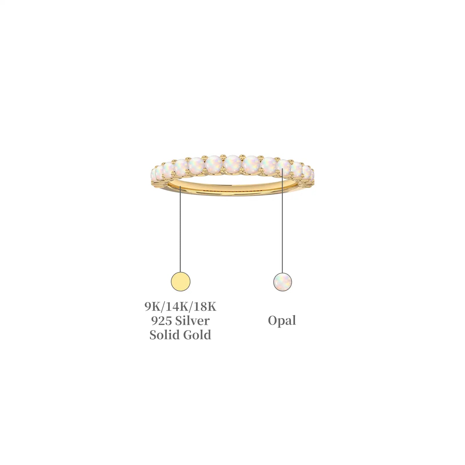 Yellow gold october birthstone half eternity opal ring descriptive image