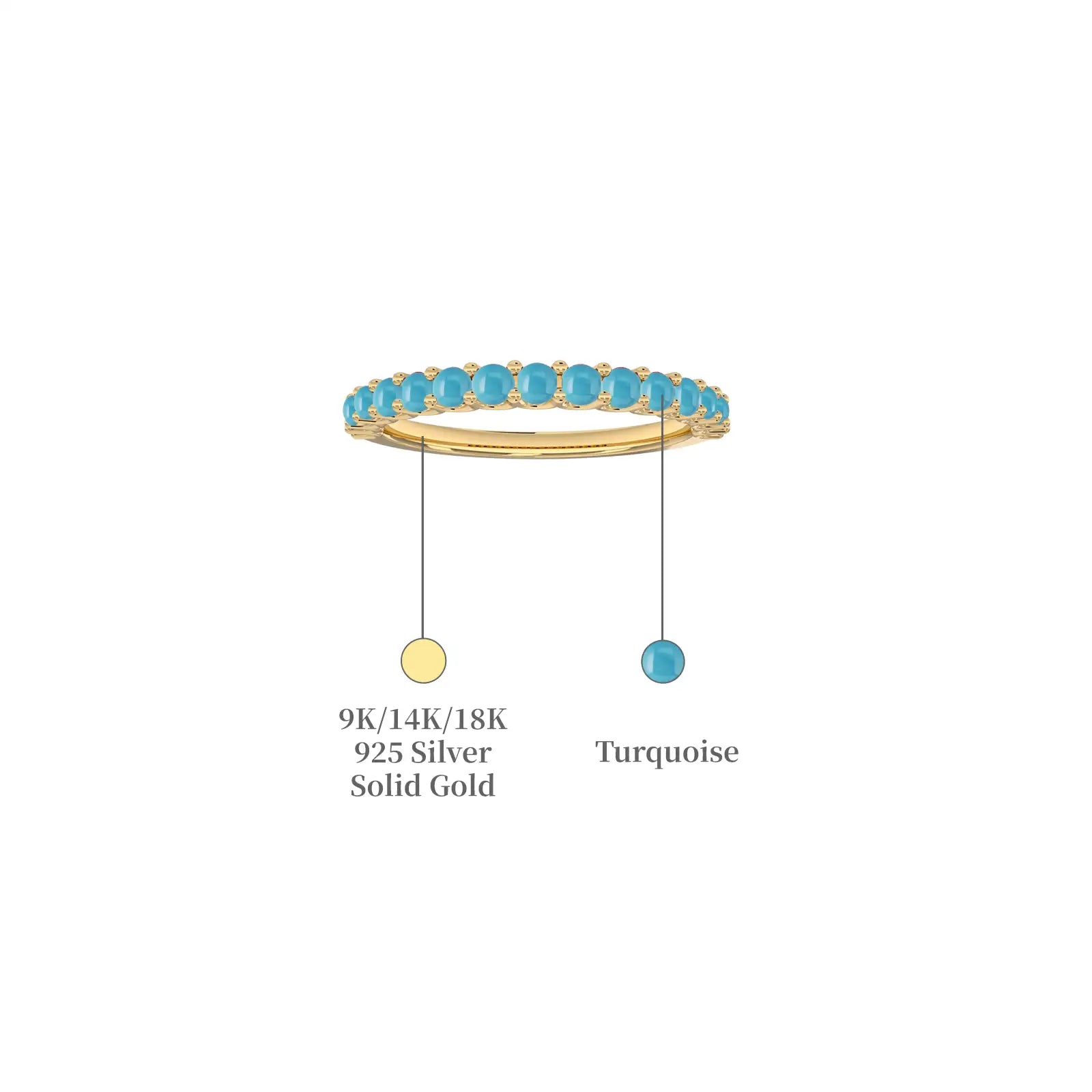 Yellow gold december birthstone half eternity turquoise ring descriptive image